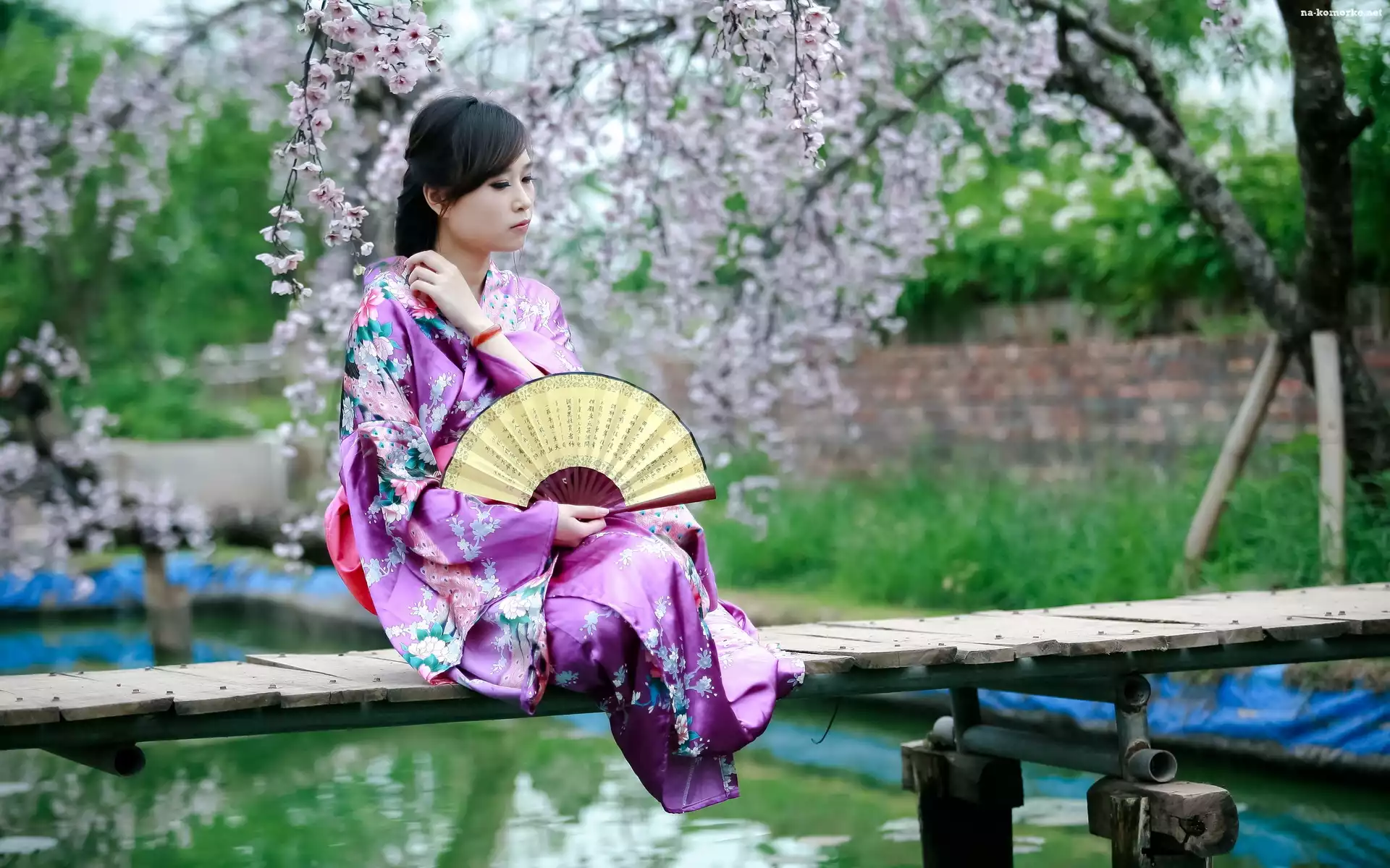 Japonka, Wachlarz, Ogród, Kimono
