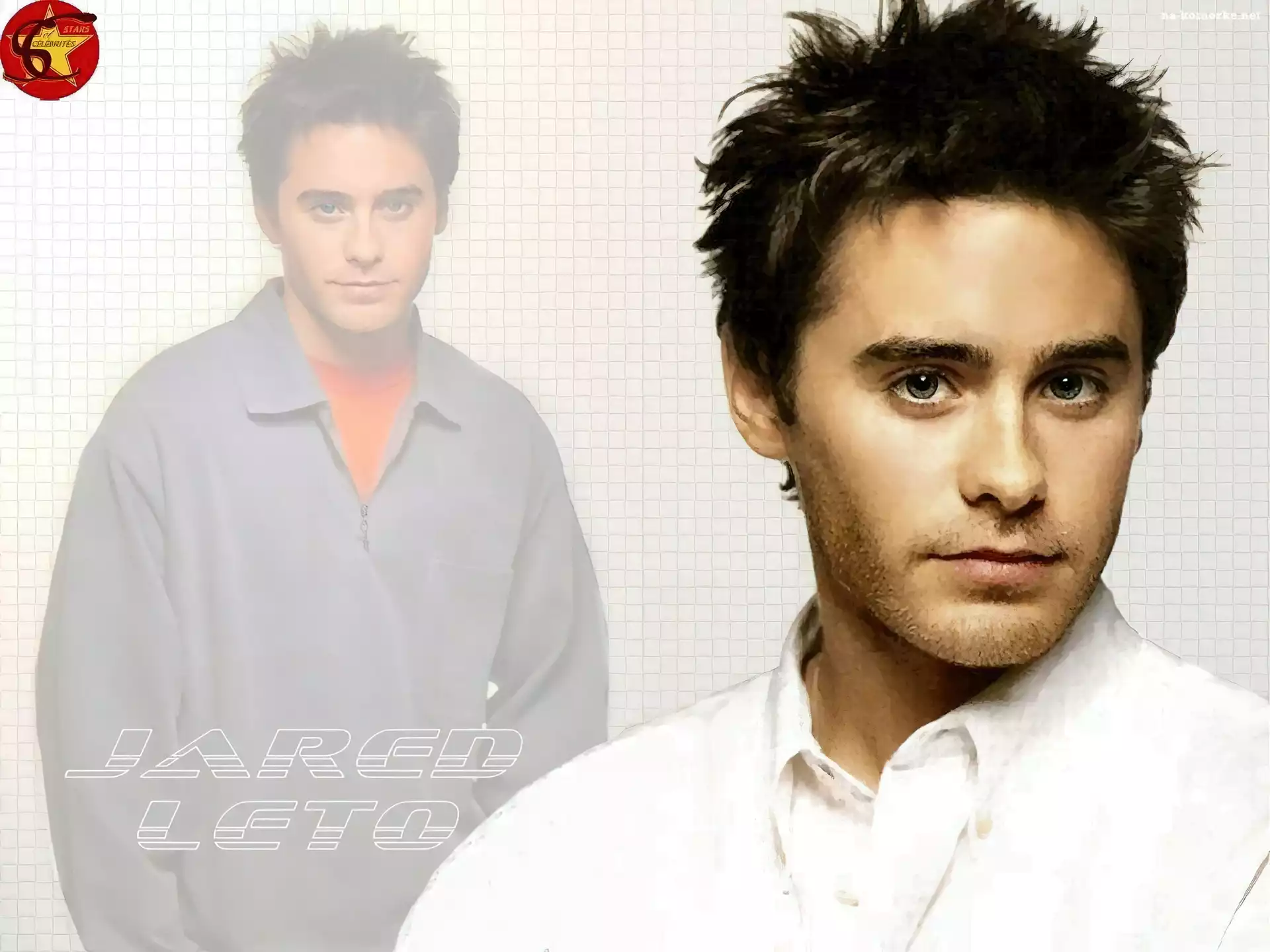 Jared Leto, biała koszula, jasne oczy