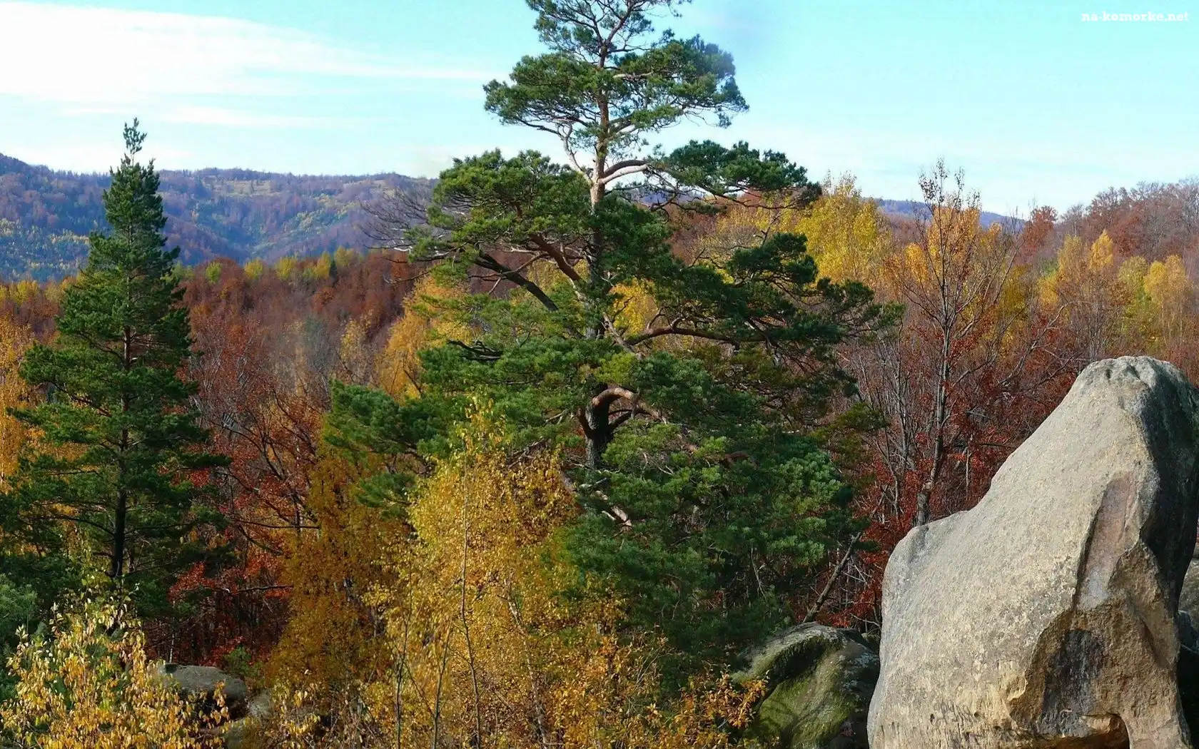 Jesień, Góry, Lasy, Drzewa, Skały