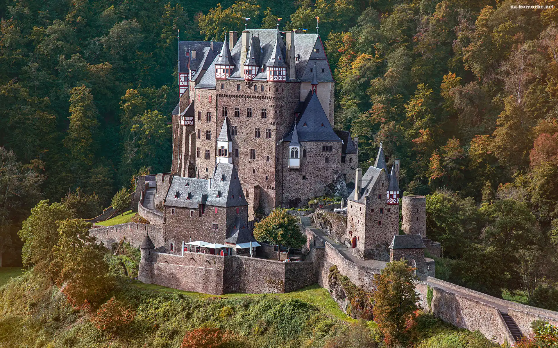 Drzewa, Niemcy, Las, Jesień, Wieża, Zamek Eltz
