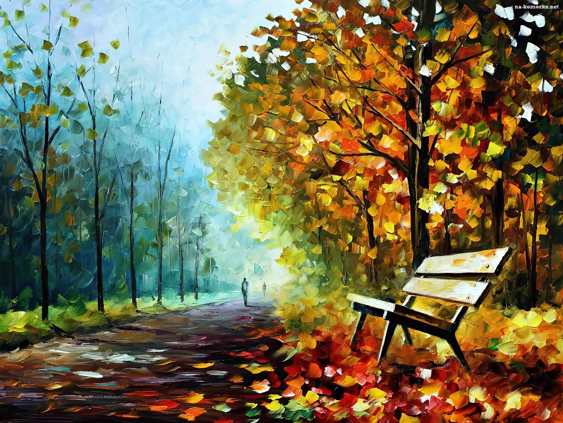 Ławeczka, Leonid, Afremov, Jesień, Park