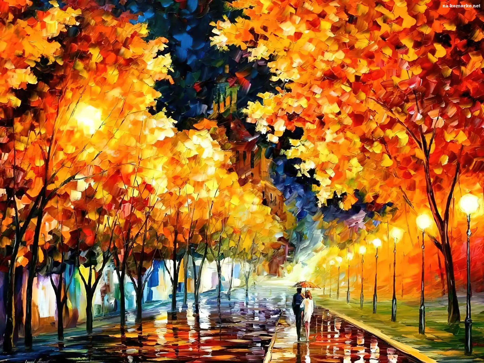 Jesień, Leonid Afremov, Spacer, Park