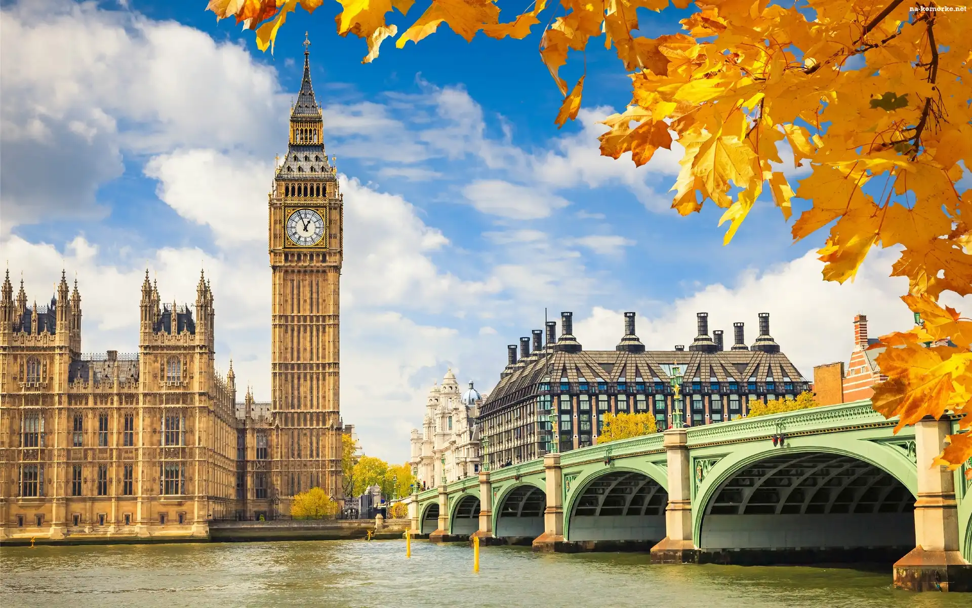 Jesień, Big Ben, Londyn, Tamiza, Most