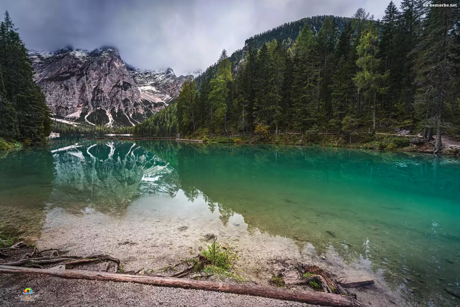 Jezioro Pragser Wildsee, Drzewa, Park przyrody, Włochy, Lago di Braies, Fanes Sennes Prags, Góry, Dolomity