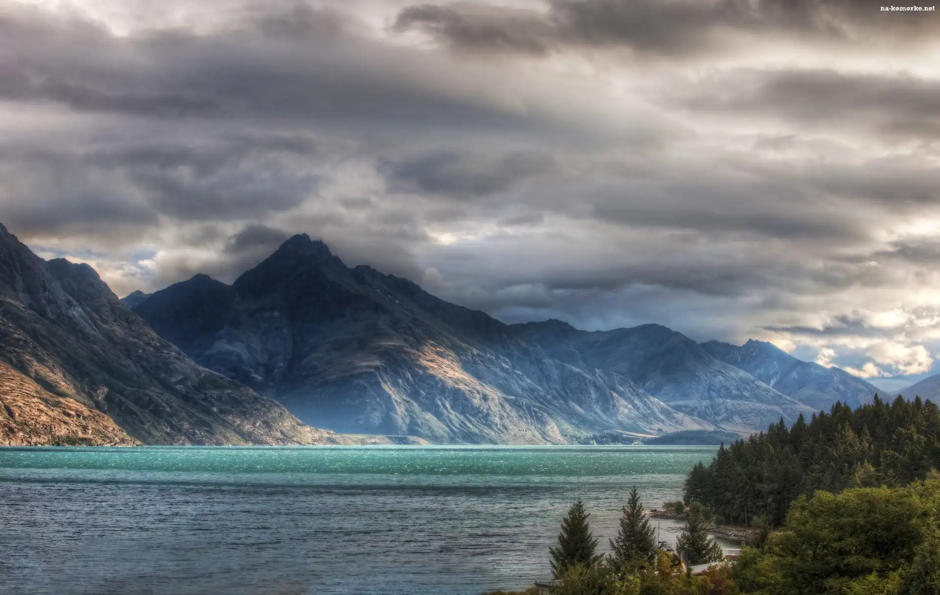Jezioro, Nowa Zelandia, Góry, Queenstown