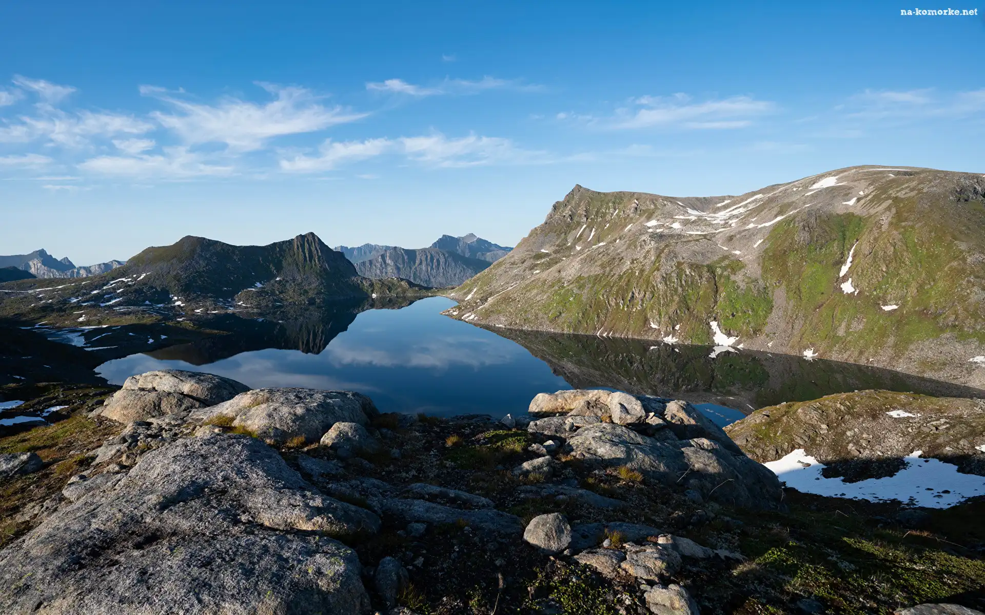 Kamienie, Norwegia, Lofoty, Jezioro, Góry, Wyspa Senja