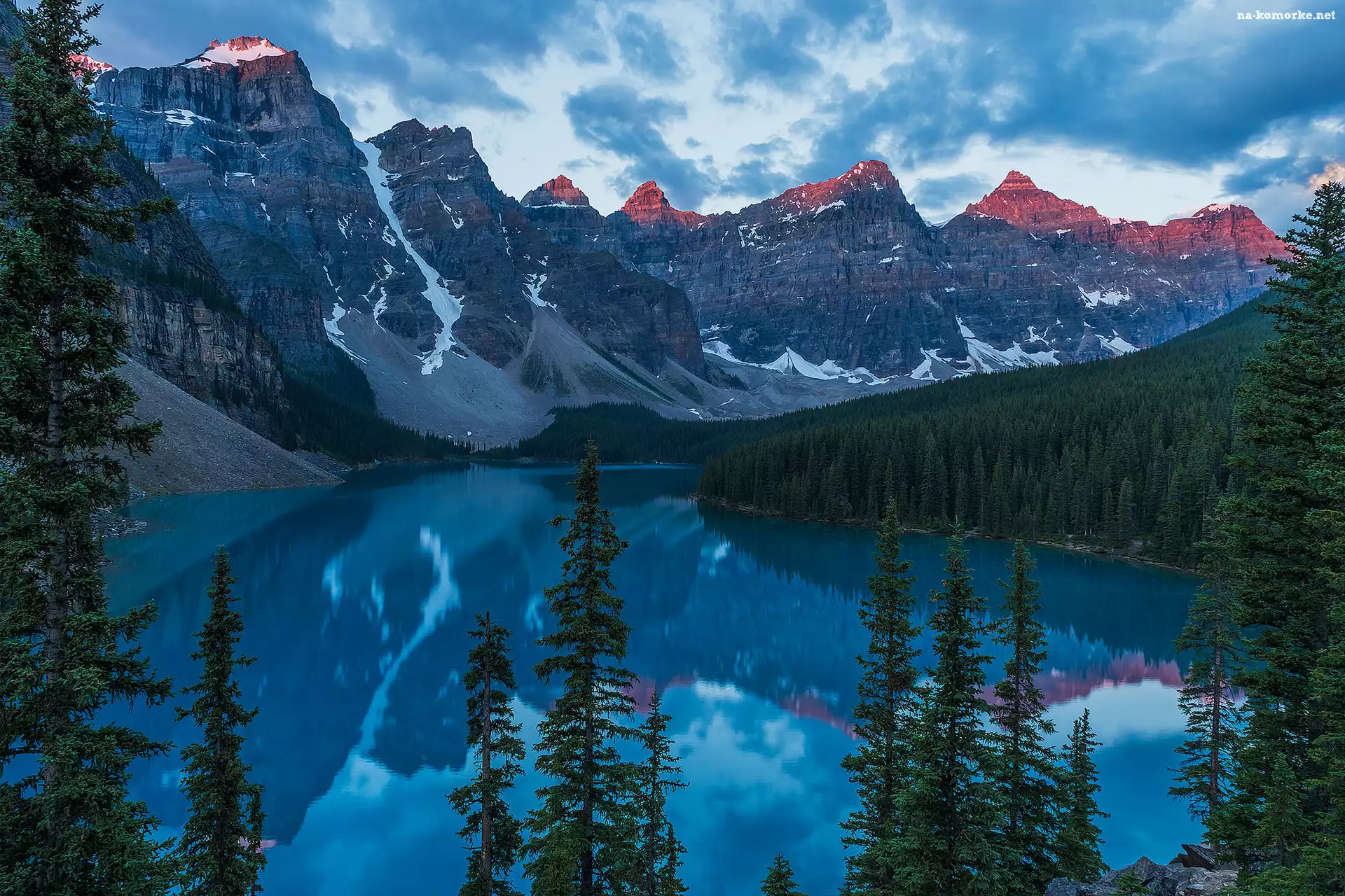 Park Narodowy Banff, Kanada, Drzewa, Jezioro Moraine, Chmury, Alberta, Odbicie, Las, Góry