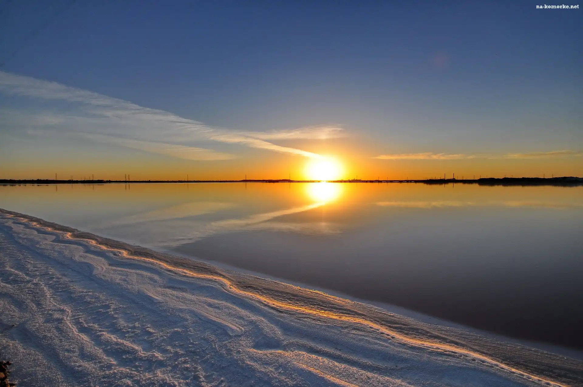 Jezioro, Słońca, Plaża, Zachód