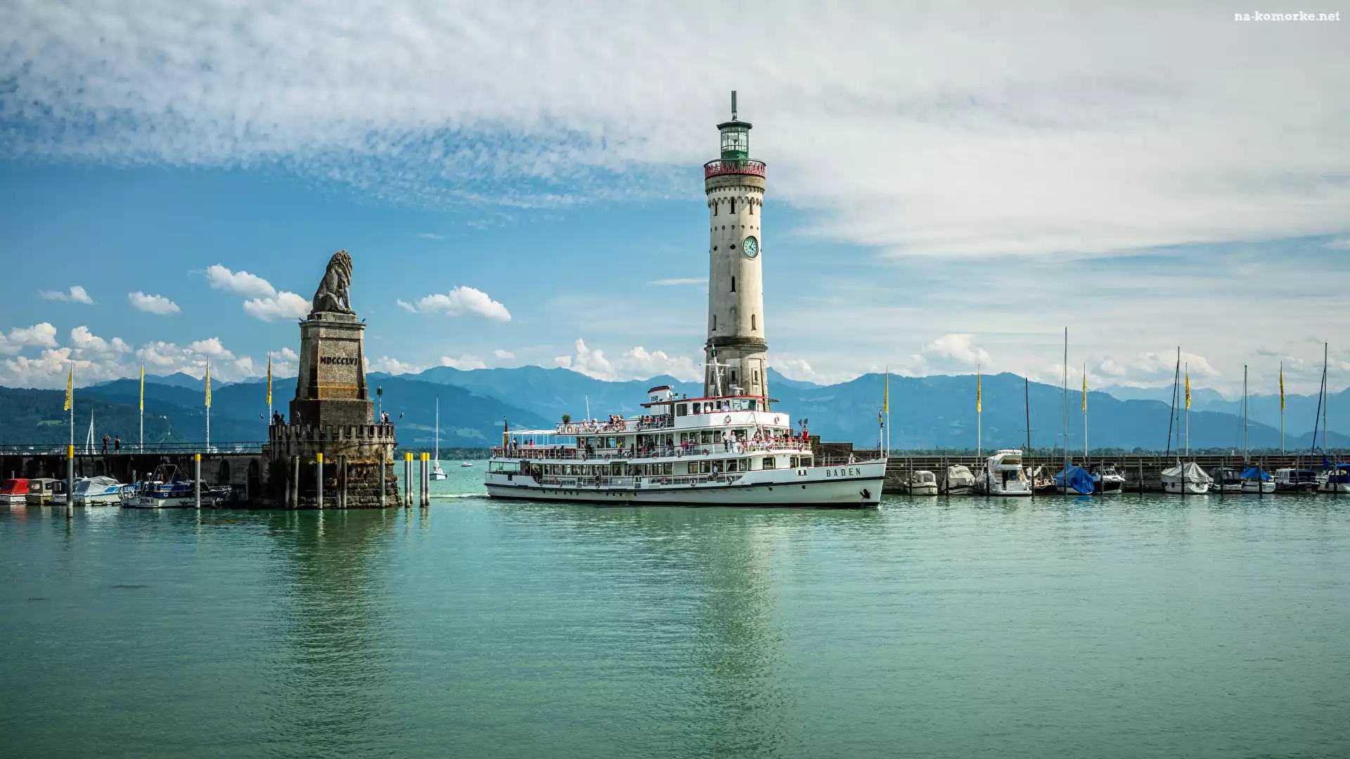 Jezioro Bodeńskie, Latarnia morska, Niemcy, New Lighthouse, Góry, Port, Lindau