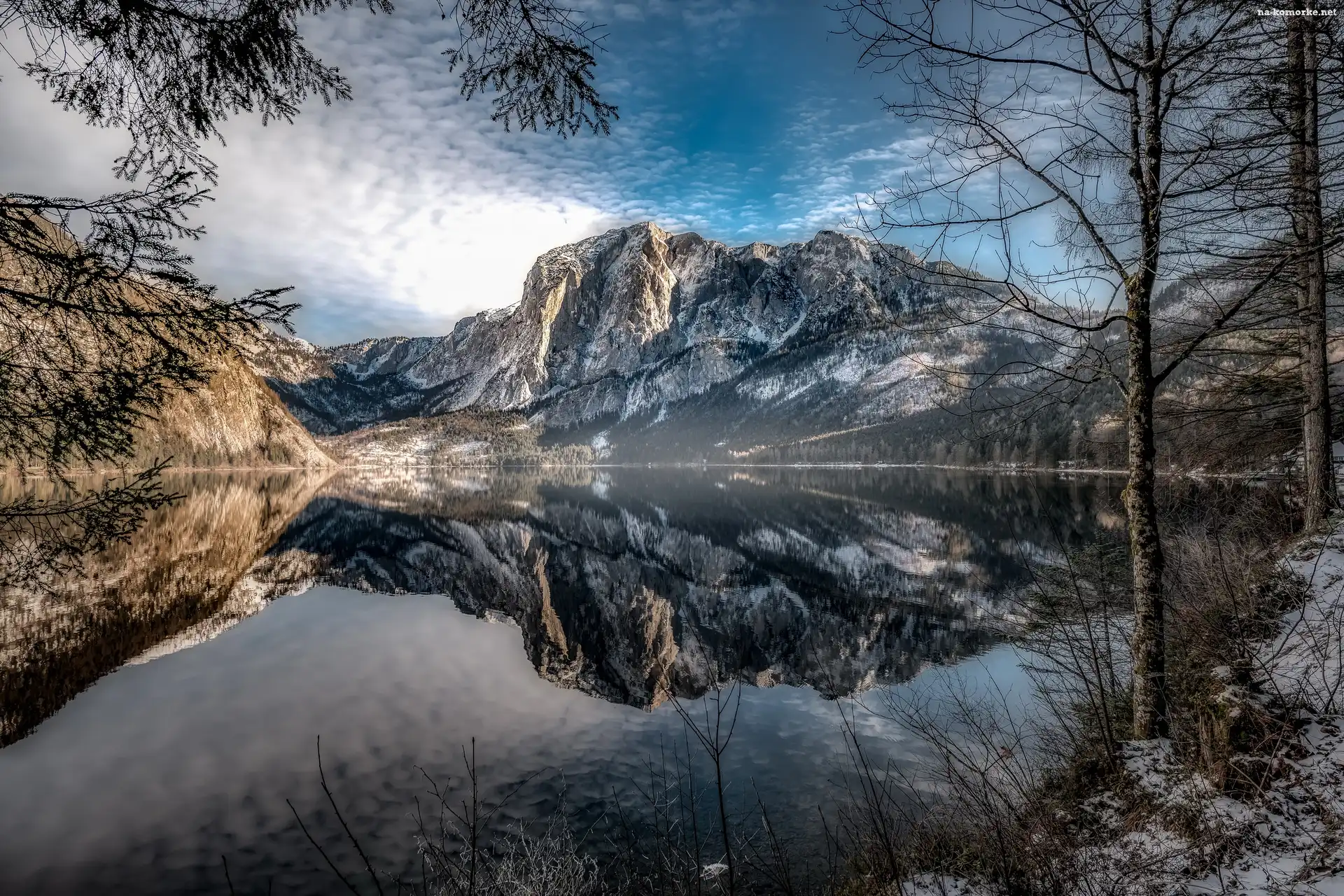Altaussee, Jezioro Altausseer See, Góry, Austria, Drzewa, Styria