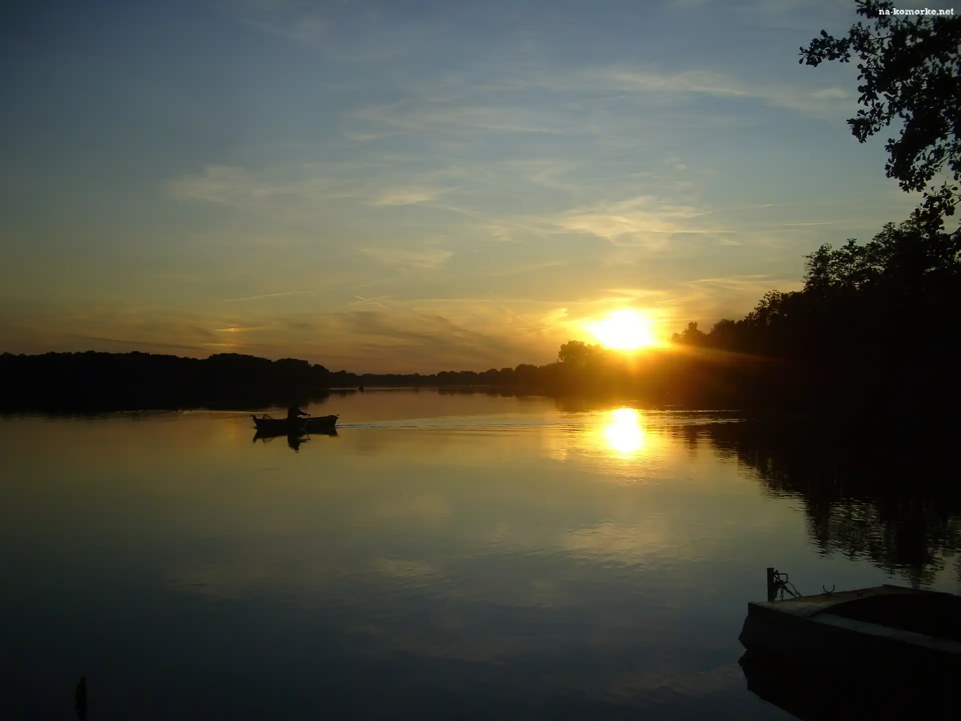 Jezioro, Wędkarz, Zachód, Słońca