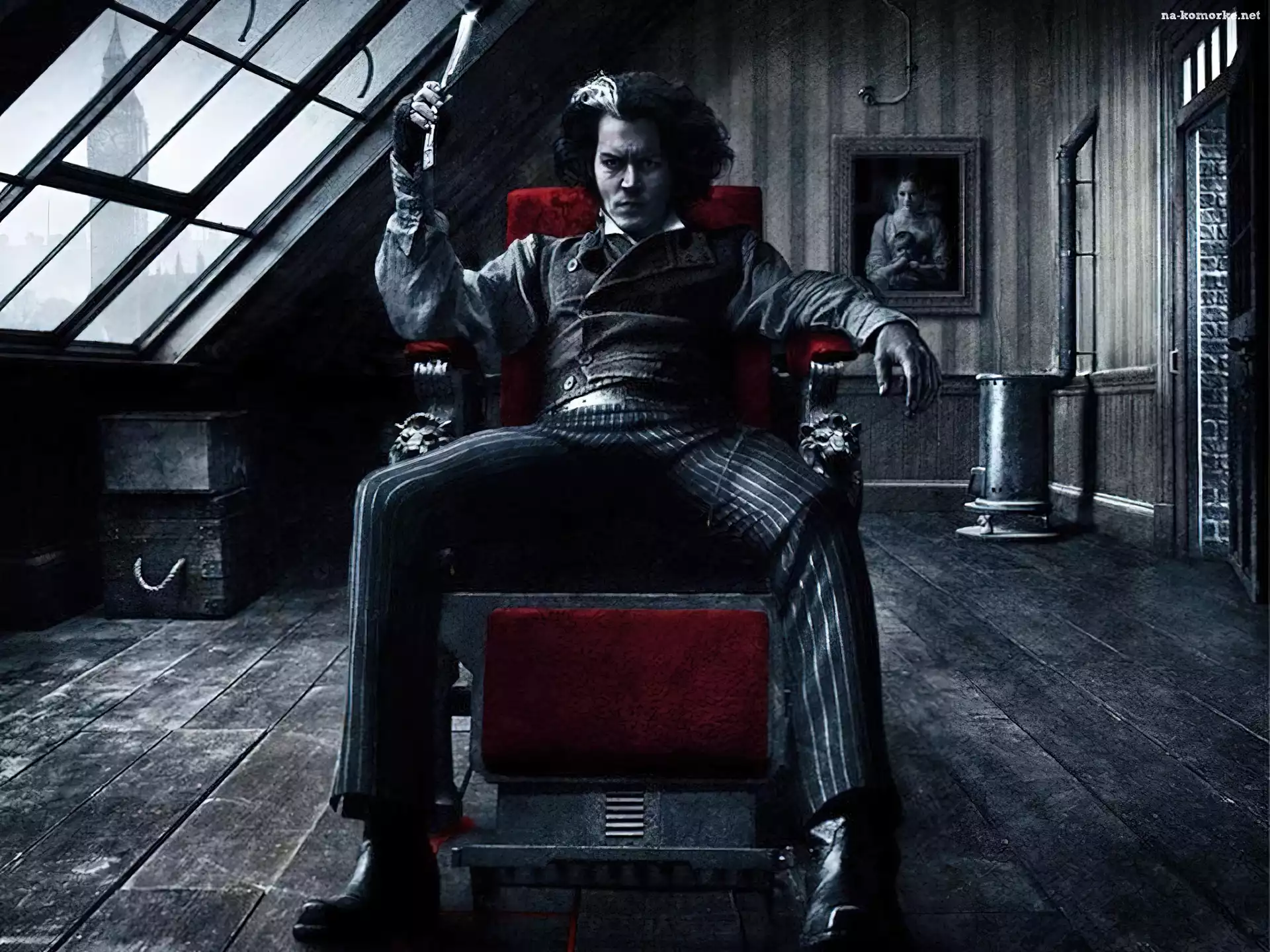 pokój, Johnny Depp, Sweeney Todd, fotel, poddasze, siedzi