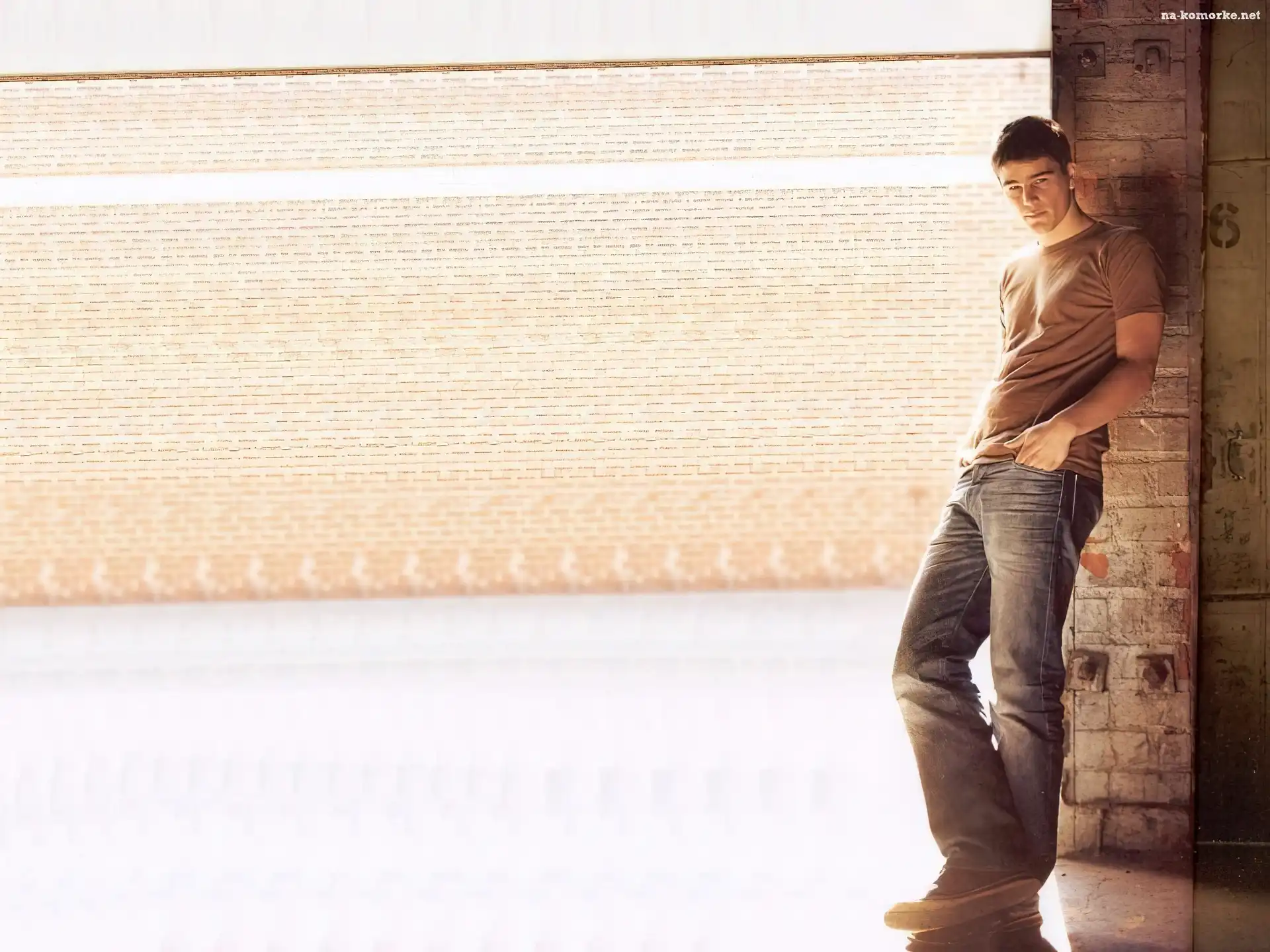 Josh Hartnett, brÄ…zowa koszulka, jeansy