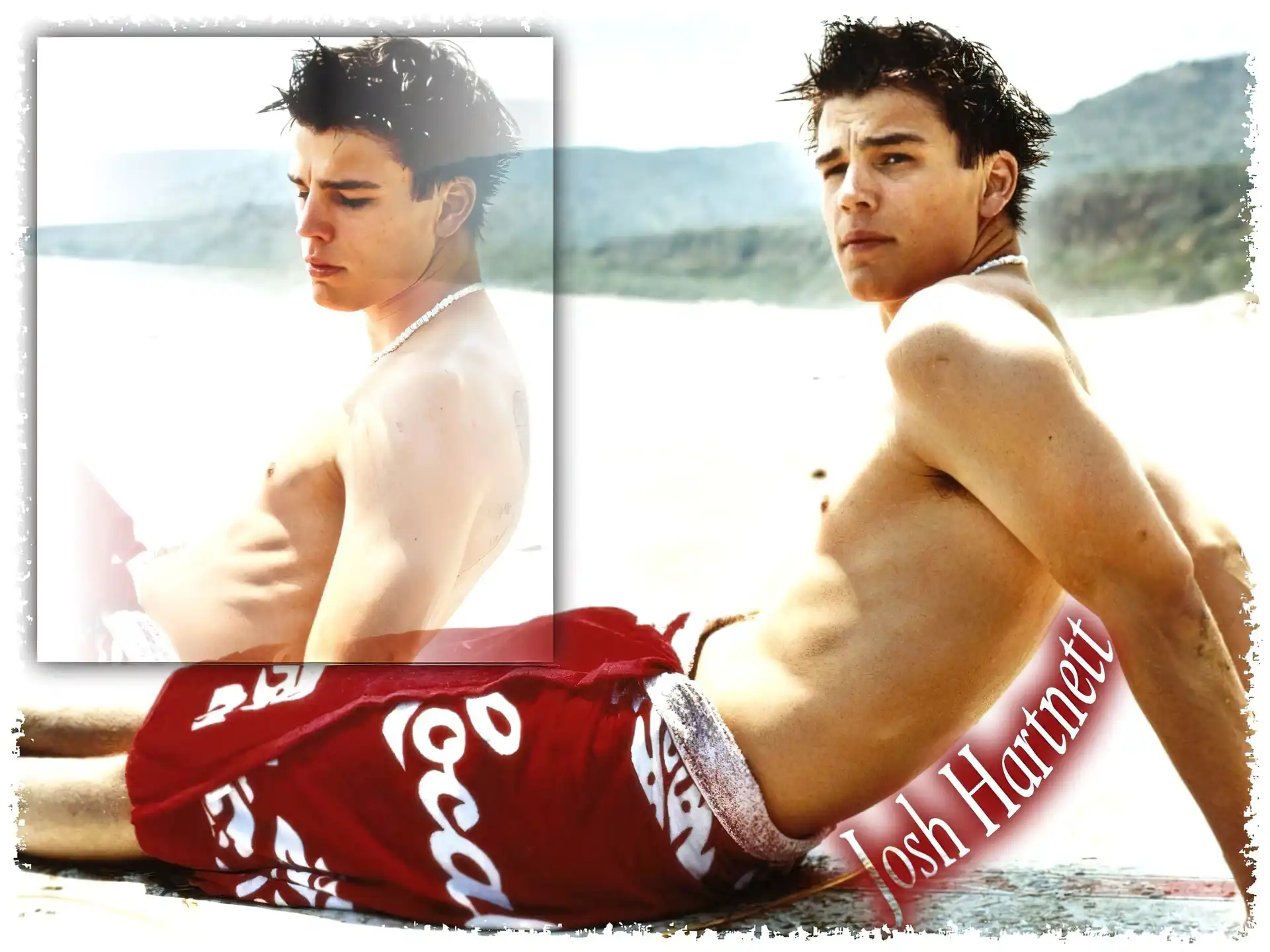 Josh Hartnett, ręcznik, plaża