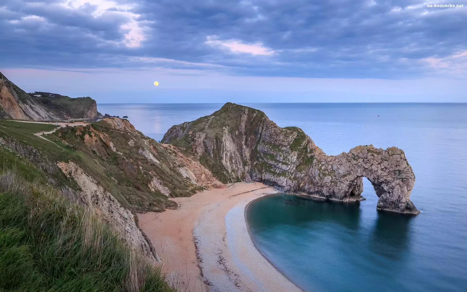 Morze, Łuk skalny, Skały, Anglia, Plaża, Durdle Door, Wybrzeże Jurajskie, Hrabstwo Dorset