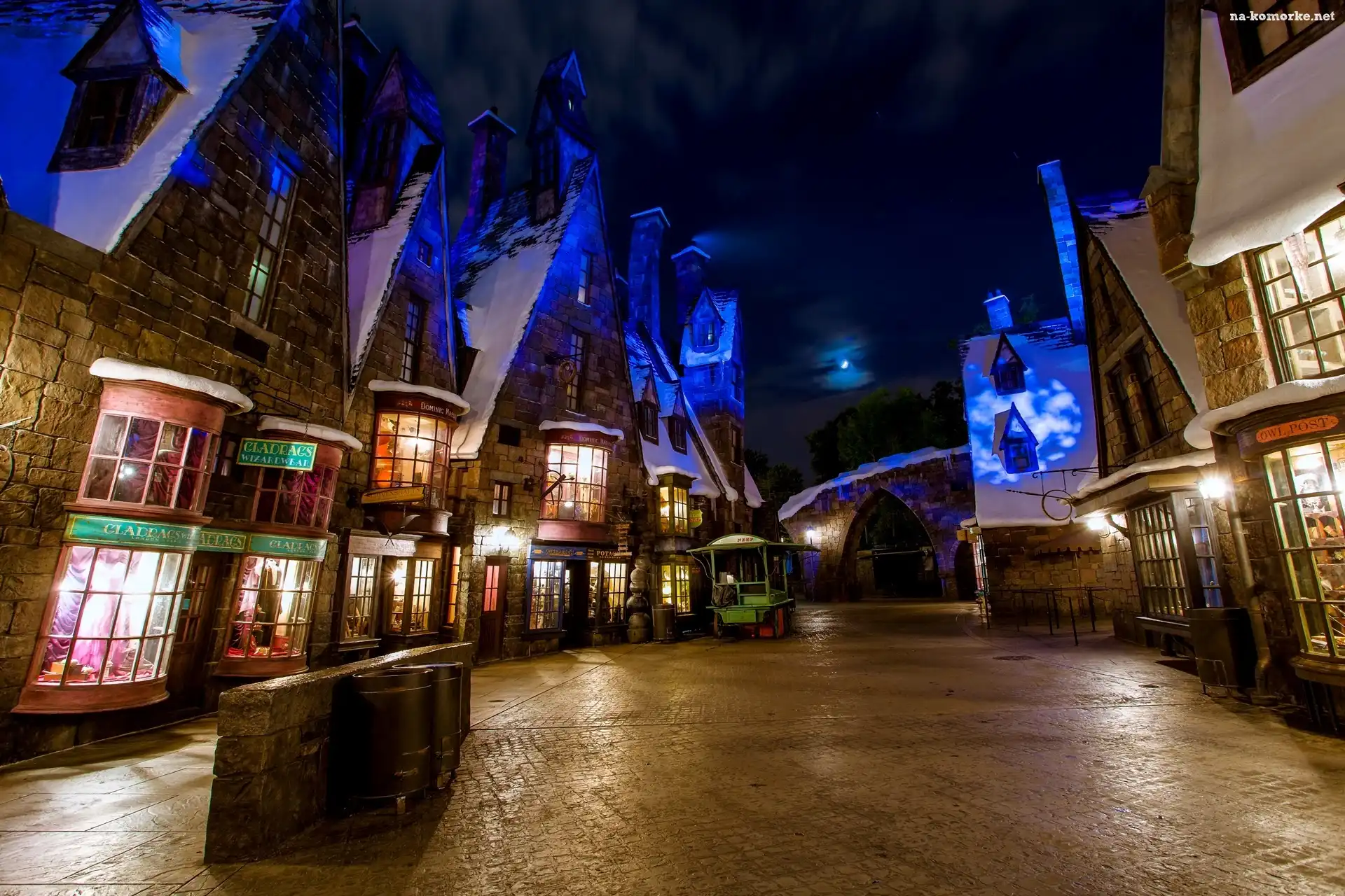 Miasto, Kalifornia, Domy, USA, Noc, Ulica, HDR, Disneyland