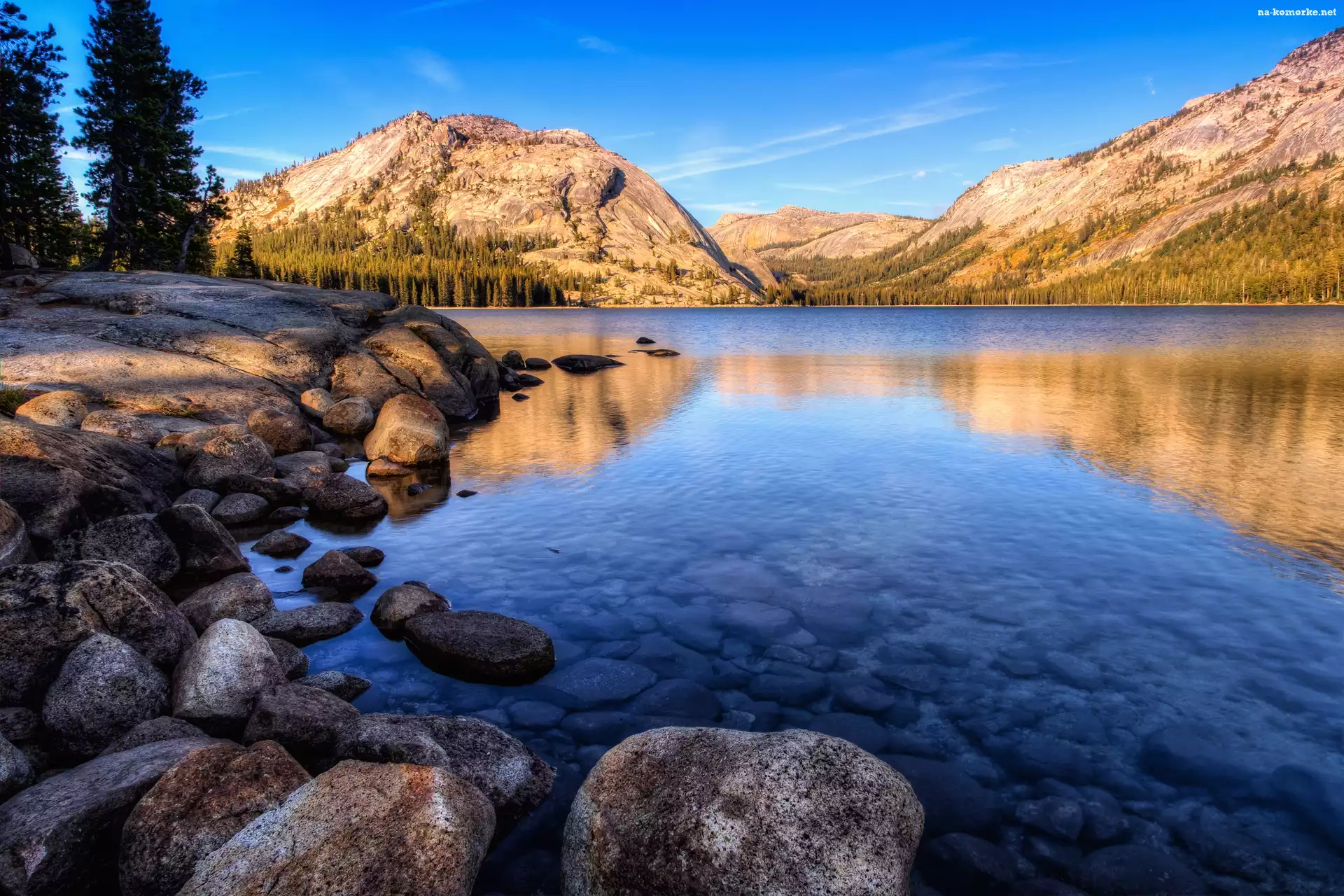 Góry, Stan Kalifornia, Stany Zjednoczone, Kamienie, Park Narodowy Yosemite, Jezioro Tenaya