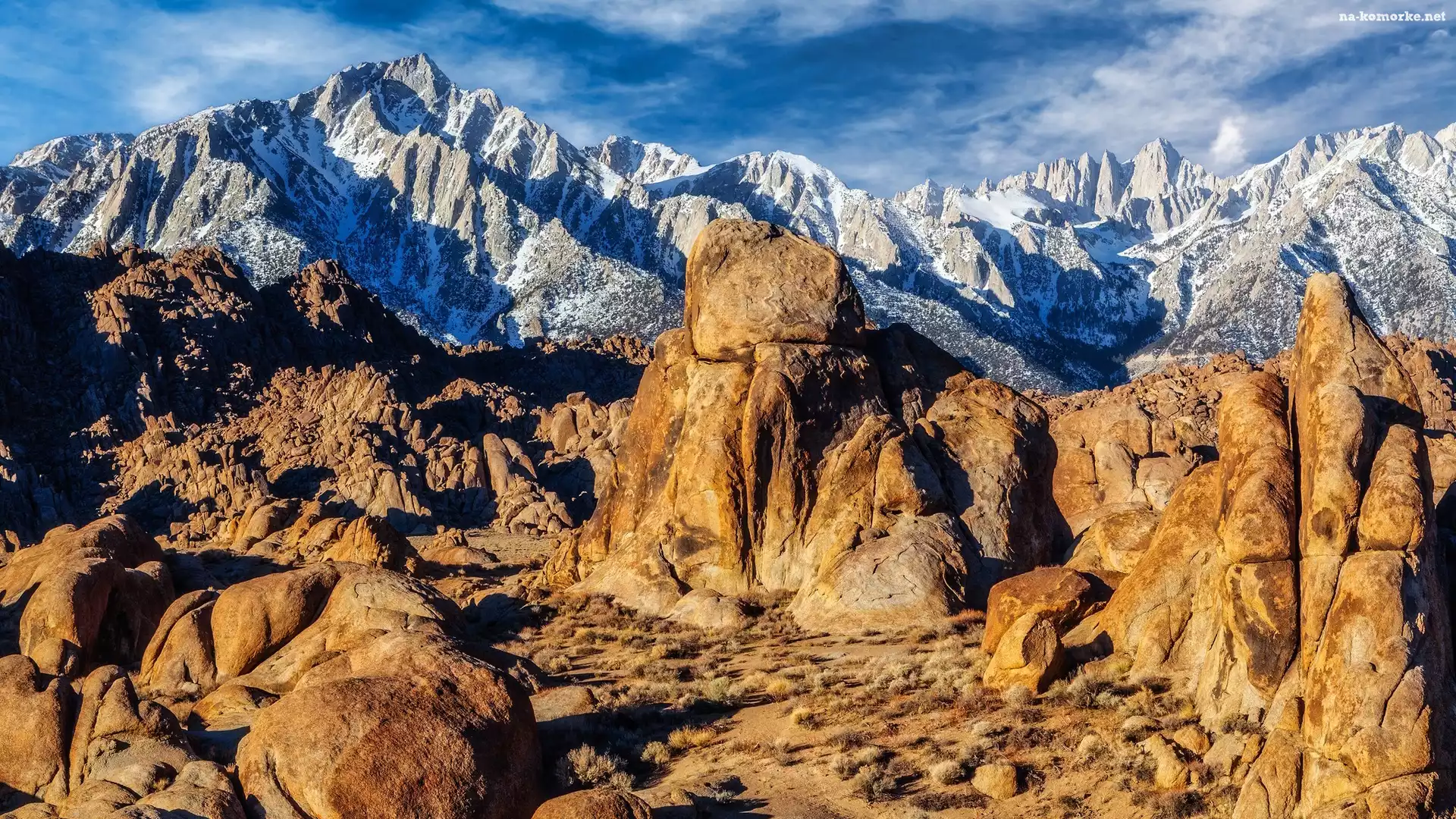 Góry, Stany Zjednoczone, Alabama Hills, Ośnieżone, Skały, Kalifornia