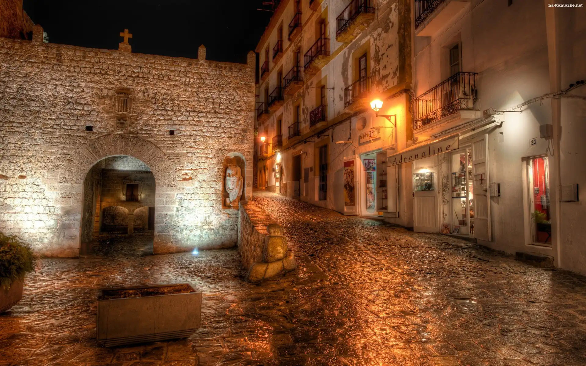 Ibiza, Kamienice, Noc, Kościół, Valencia, Uliczka, Starego, Miasta