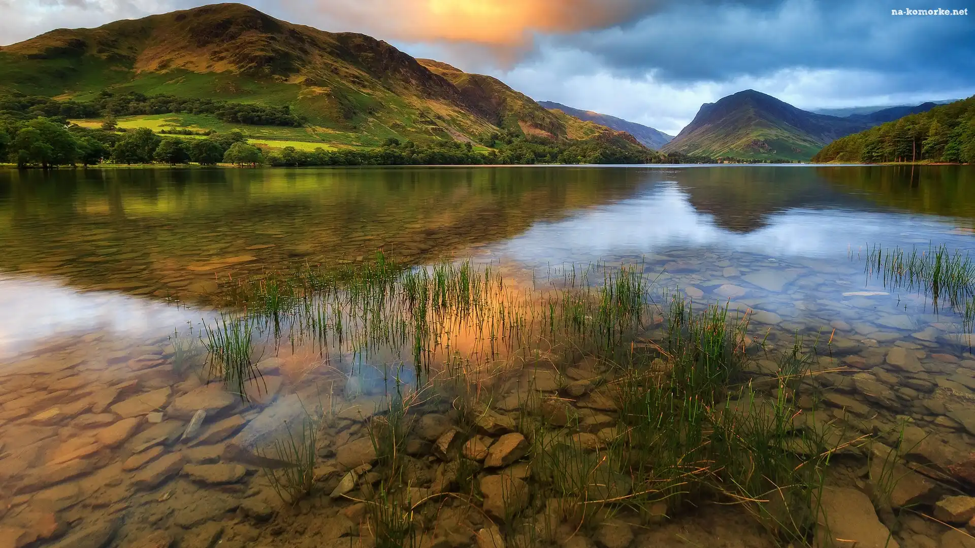 Góry, Kraina Lake District, Anglia, Trawa, Jezioro Buttermere, Kamienie