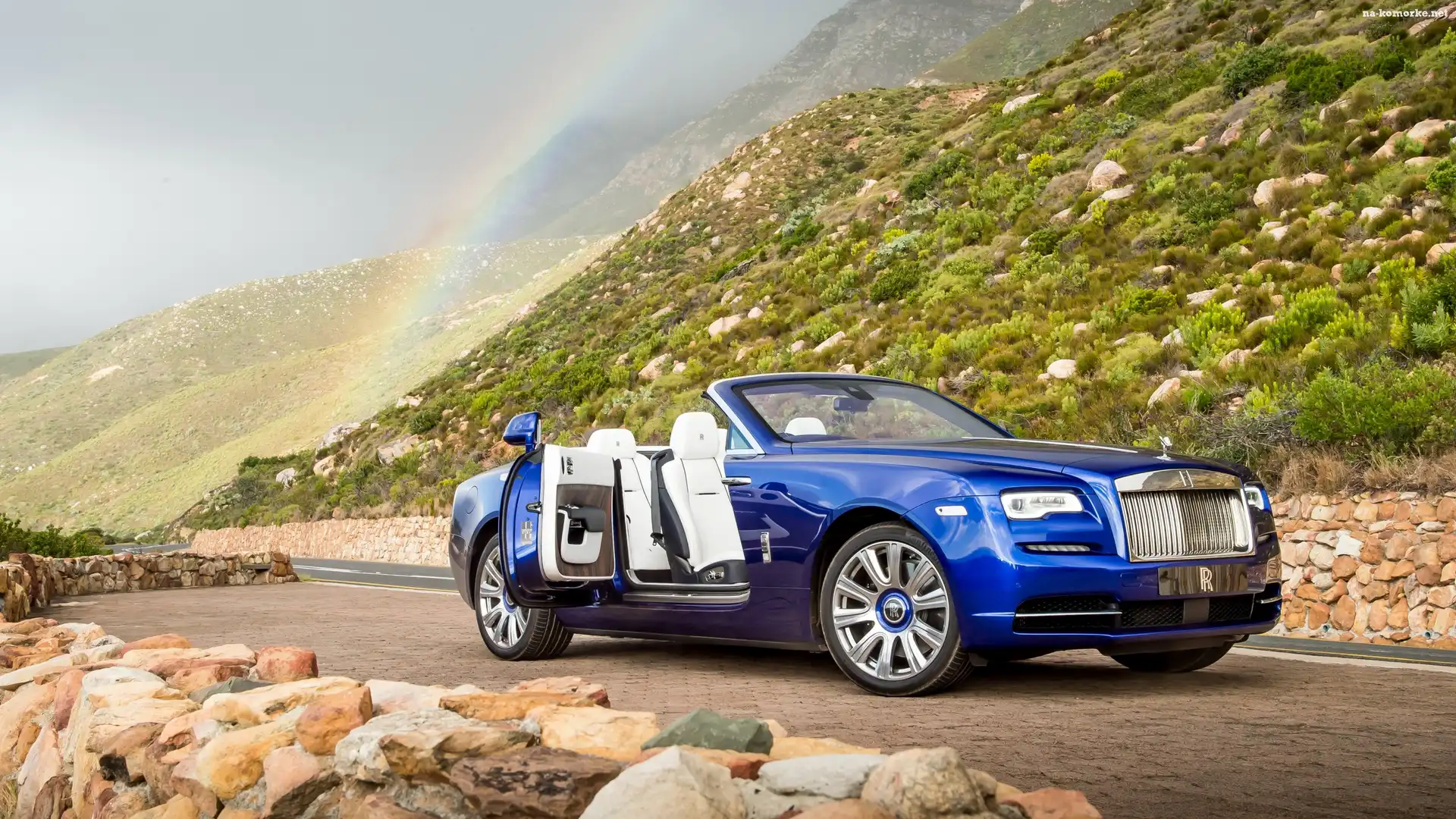 2016, Wzgórza, Tęcza, Niebieski, Kamienie, Droga, Kabriolet, Rolls-Royce Dawn