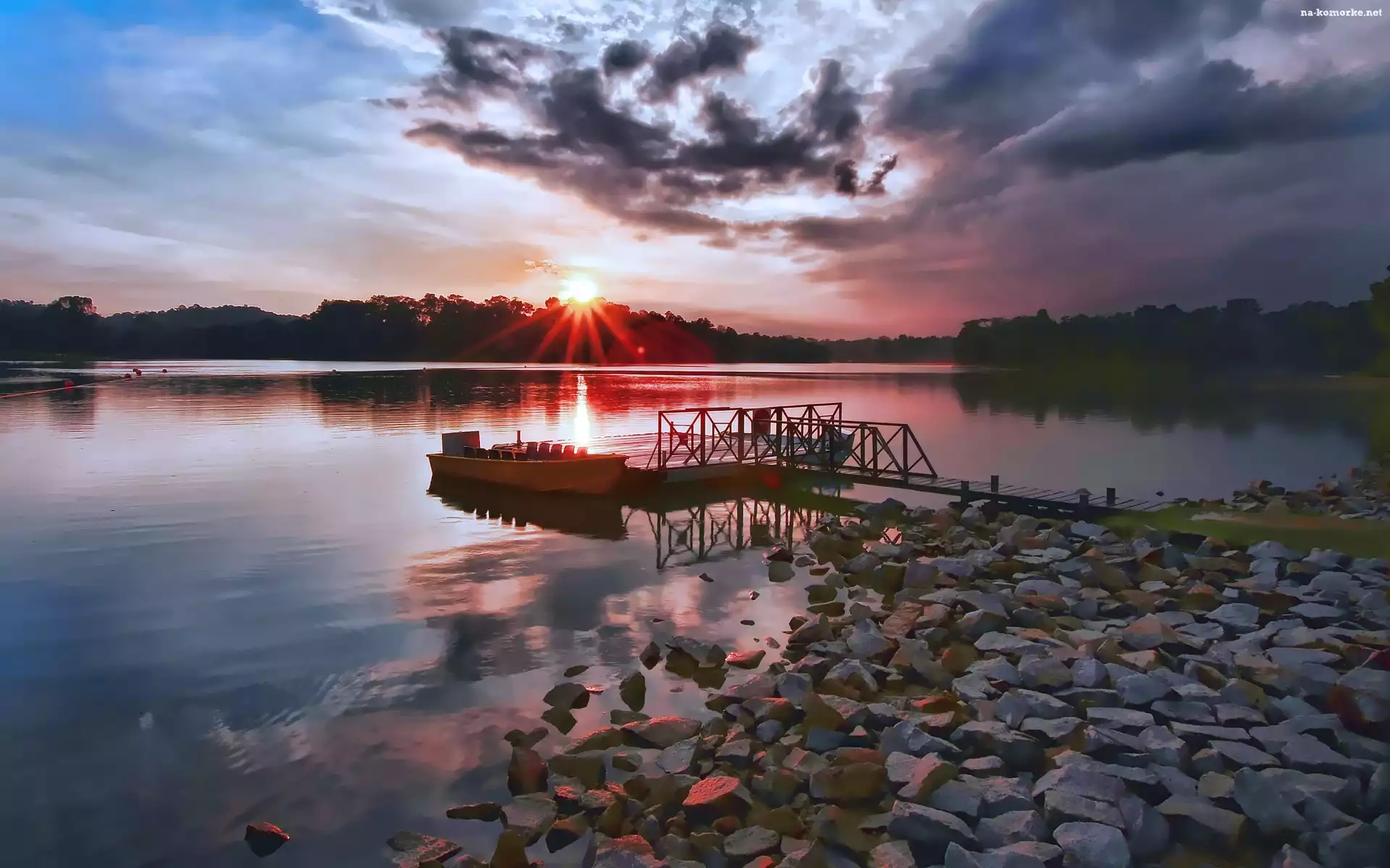 Kamienny, Jezioro, Brzeg, Łódka