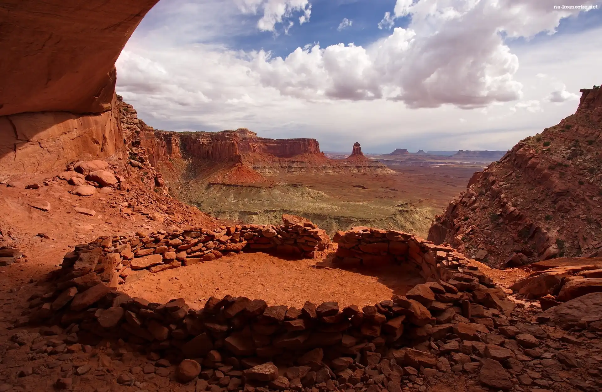 Kamienny krąg False Kiva, Stan Utah, Stany Zjednoczone, Skały, Park Narodowy Canyonlands, Kanion