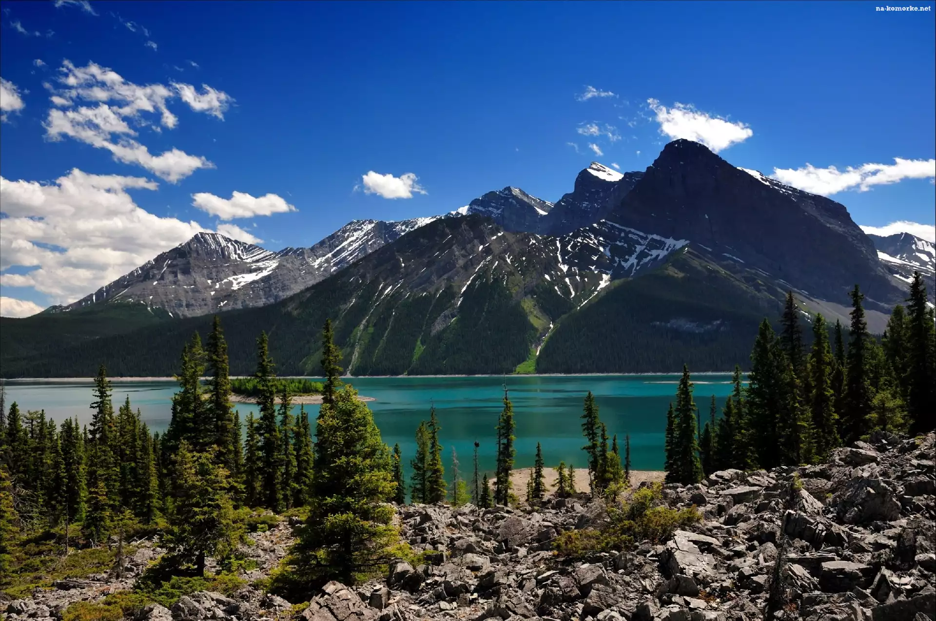 Kanada, Góry, Jezioro, Drzewa, Alberta