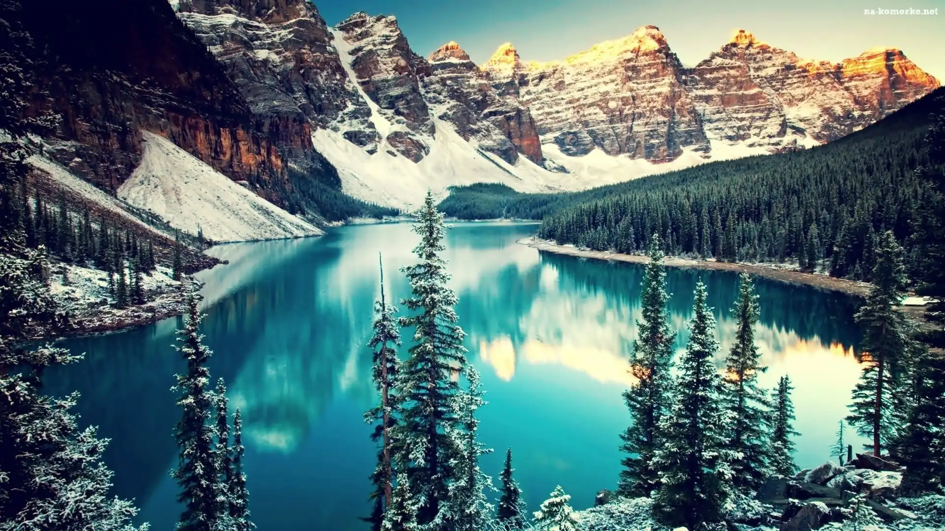 Zima, Góry, Jezioro Moraine Lake, Park Narodowy Banff, Kanada