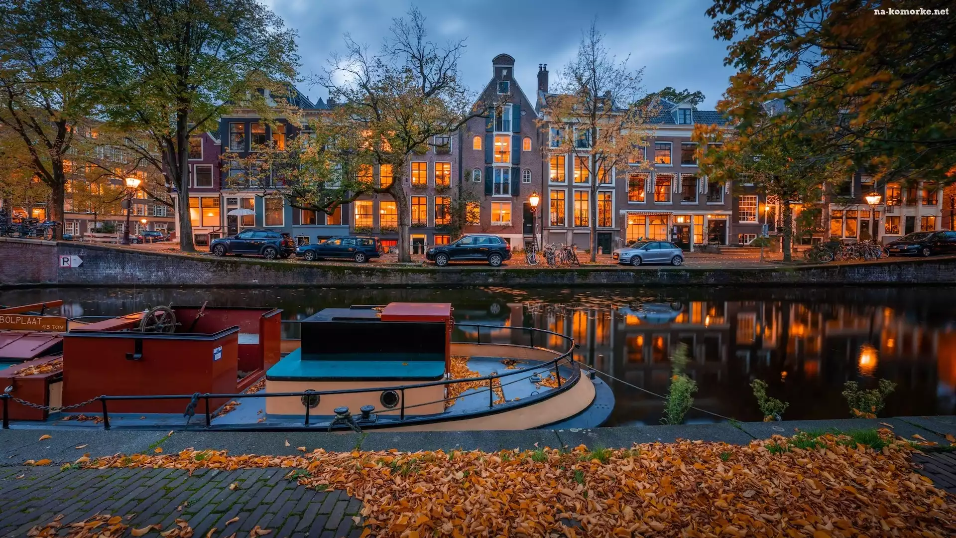 Kanał, Amsterdam, Holandia, Jesień, Domy, Drzewa