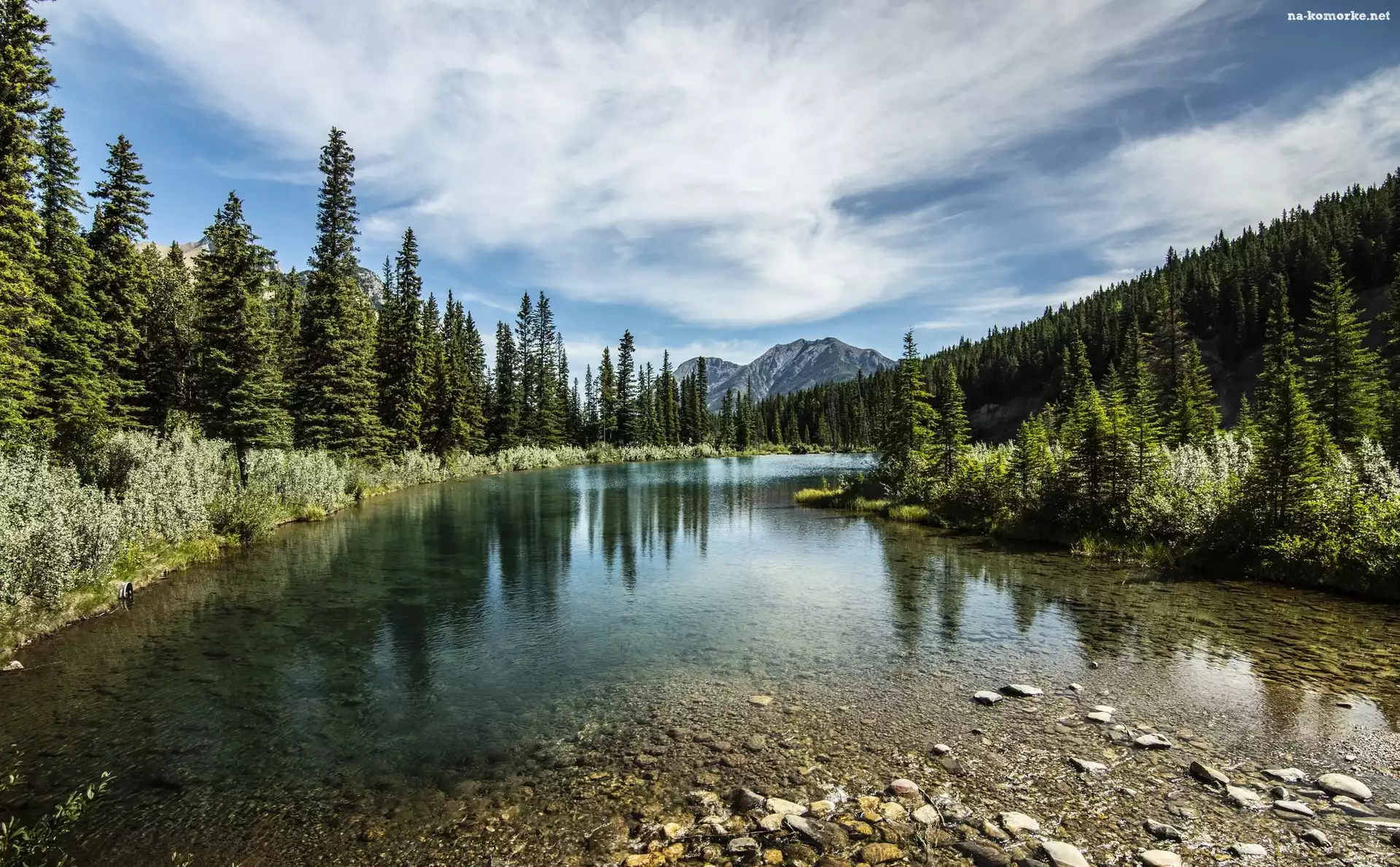 Kananaskis Country, Las, Jezioro Mount Lorette Ponds, Kanada, Góry Canadian Rockies, Prowincja Alberta