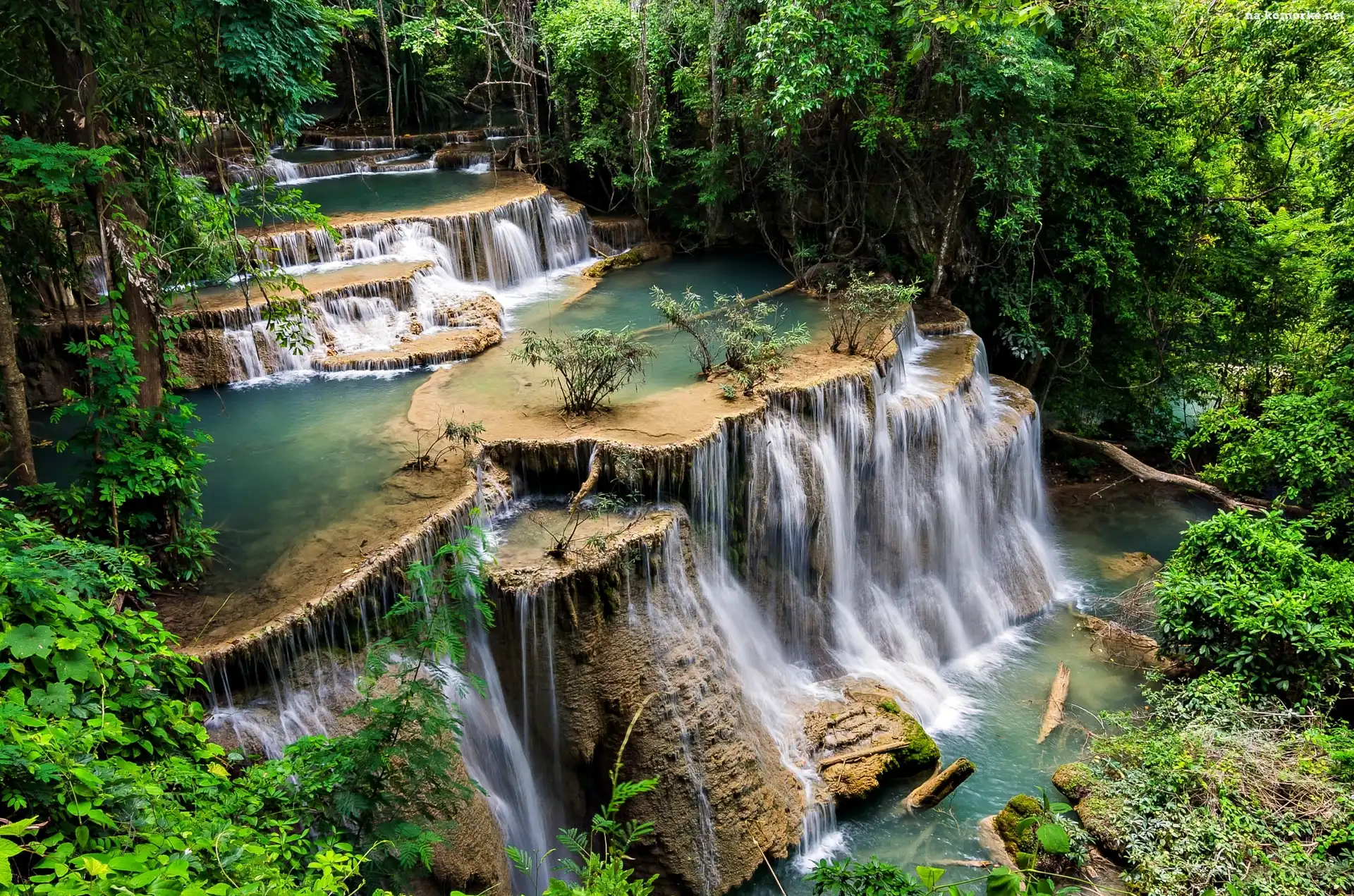 Park Narodowy Erawan, Kaskada, Wodospad Erawan, Tajlandia, Drzewa, Prowincja Kanchanaburi