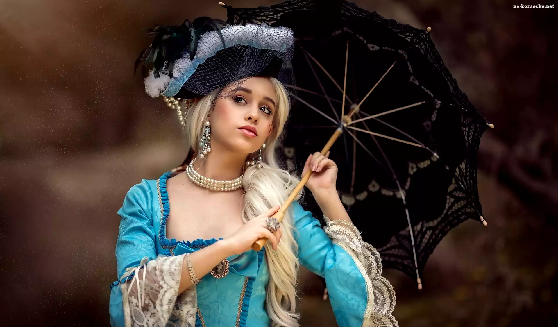 Kapelusz, Blondynka, Kobieta, Suknia, Parasol, Starodawna
