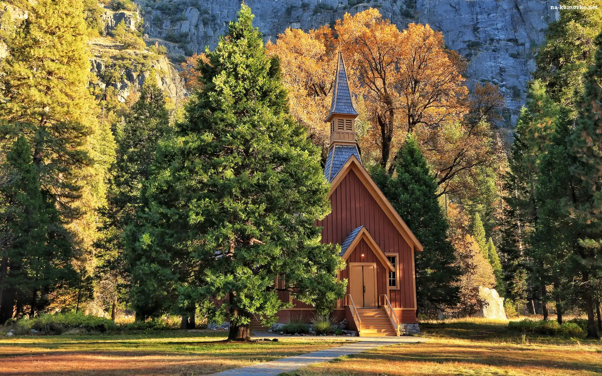 Kaplica, Stany Zjednoczone, Drzewa, Kościółek, Park Narodowy Yosemite, Kalifornia