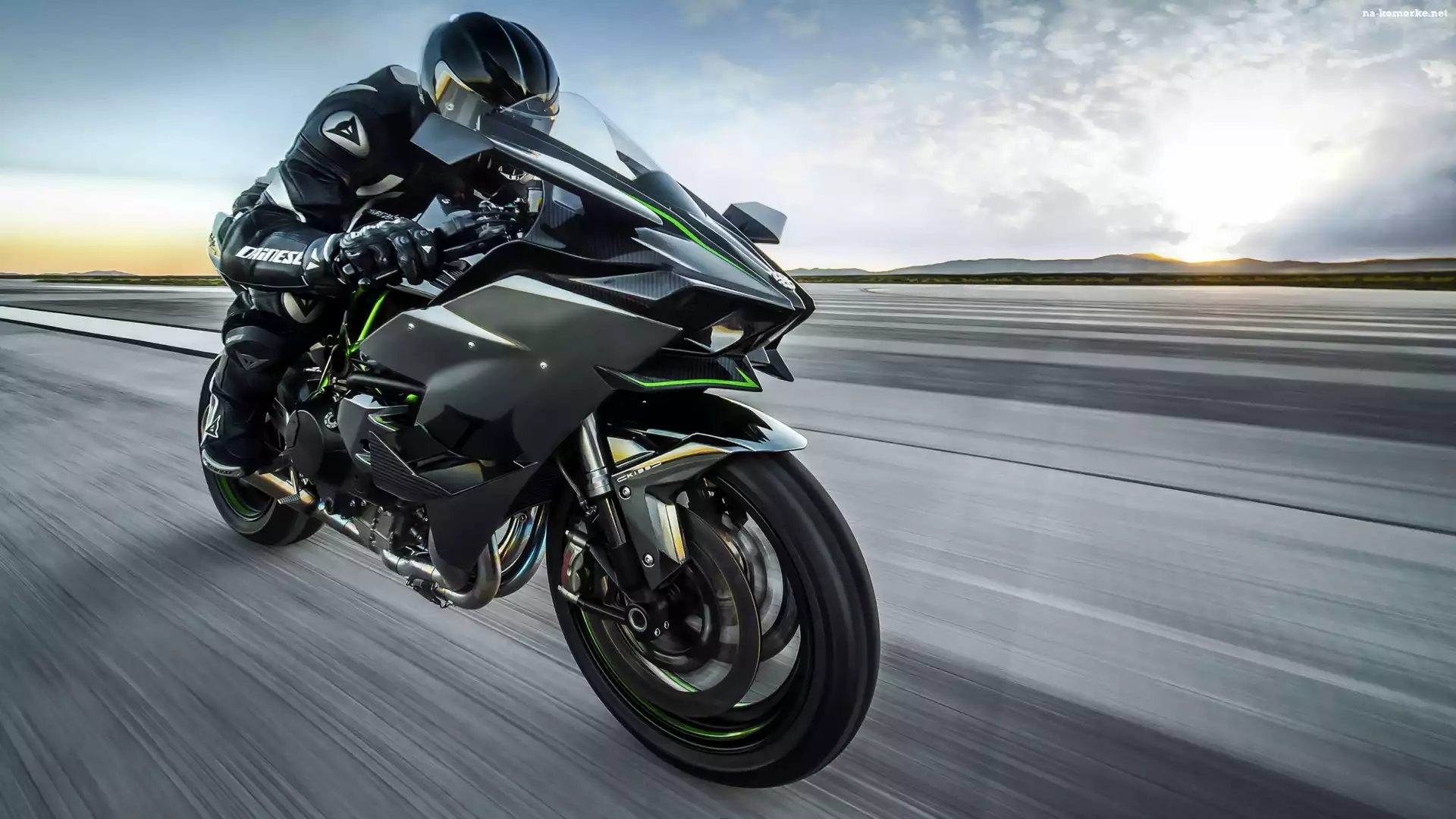 Czarny, Motocyklista, Motocykl, Kawasaki Ninja H2R