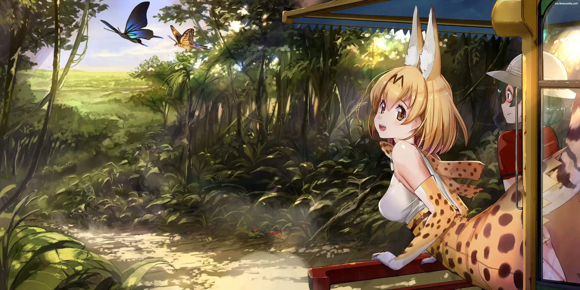 Anime, Dwie, Serval, Kemono Friends, Kaban, Dziewczyny