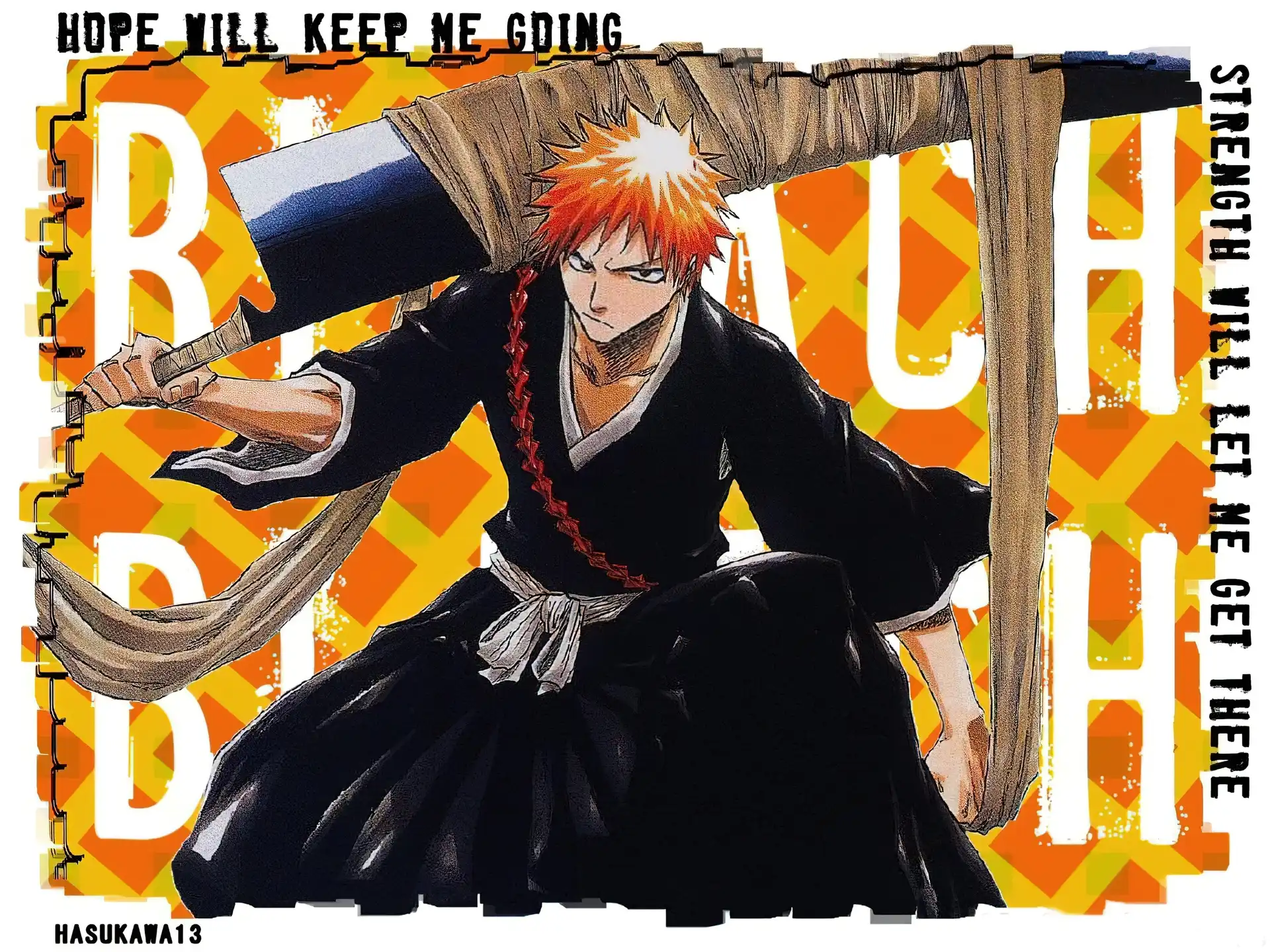 Bleach, miecz, napisy, osoba, kimono