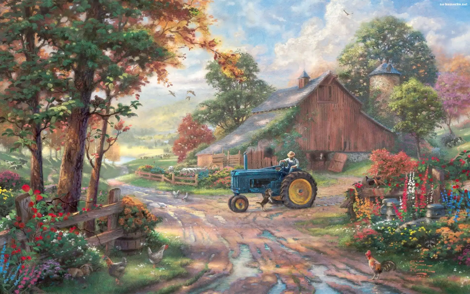 Kinkade, Droga, Stodoła, Ciągnik, Thomas