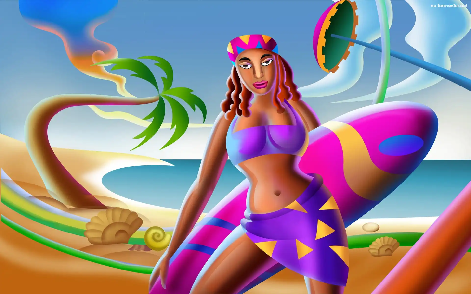 Kobieta, Grafika, Deska, Surfing