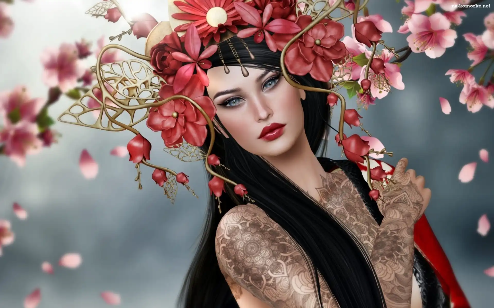 Fantasy, Kobieta, Kwiatki