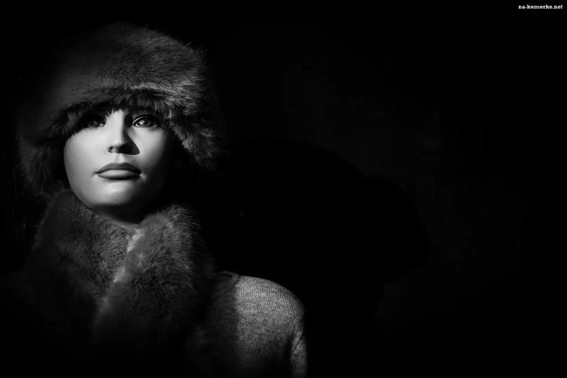 Futro, Monochromia, Portret, Kobieta