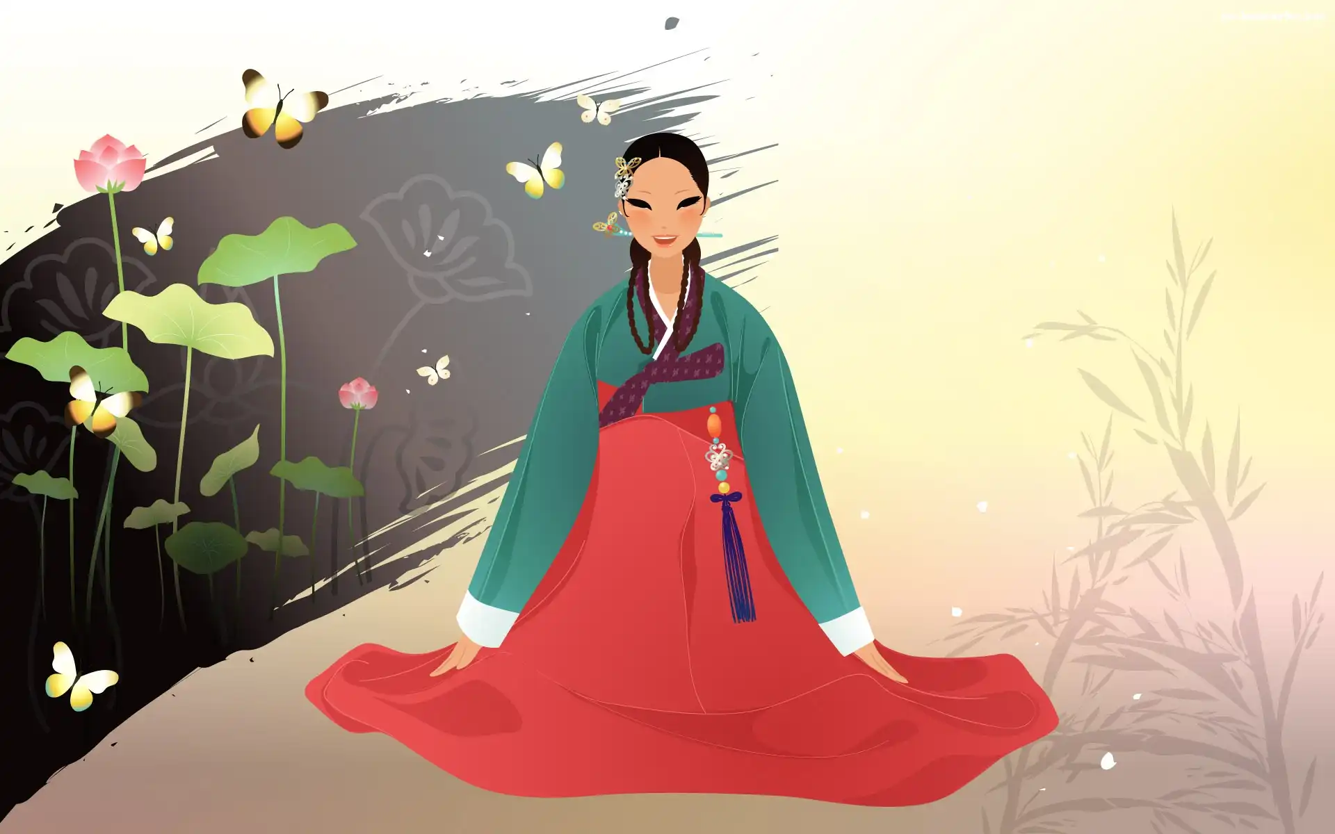 Kobieta, Kwiaty, Gejsza, Kimono