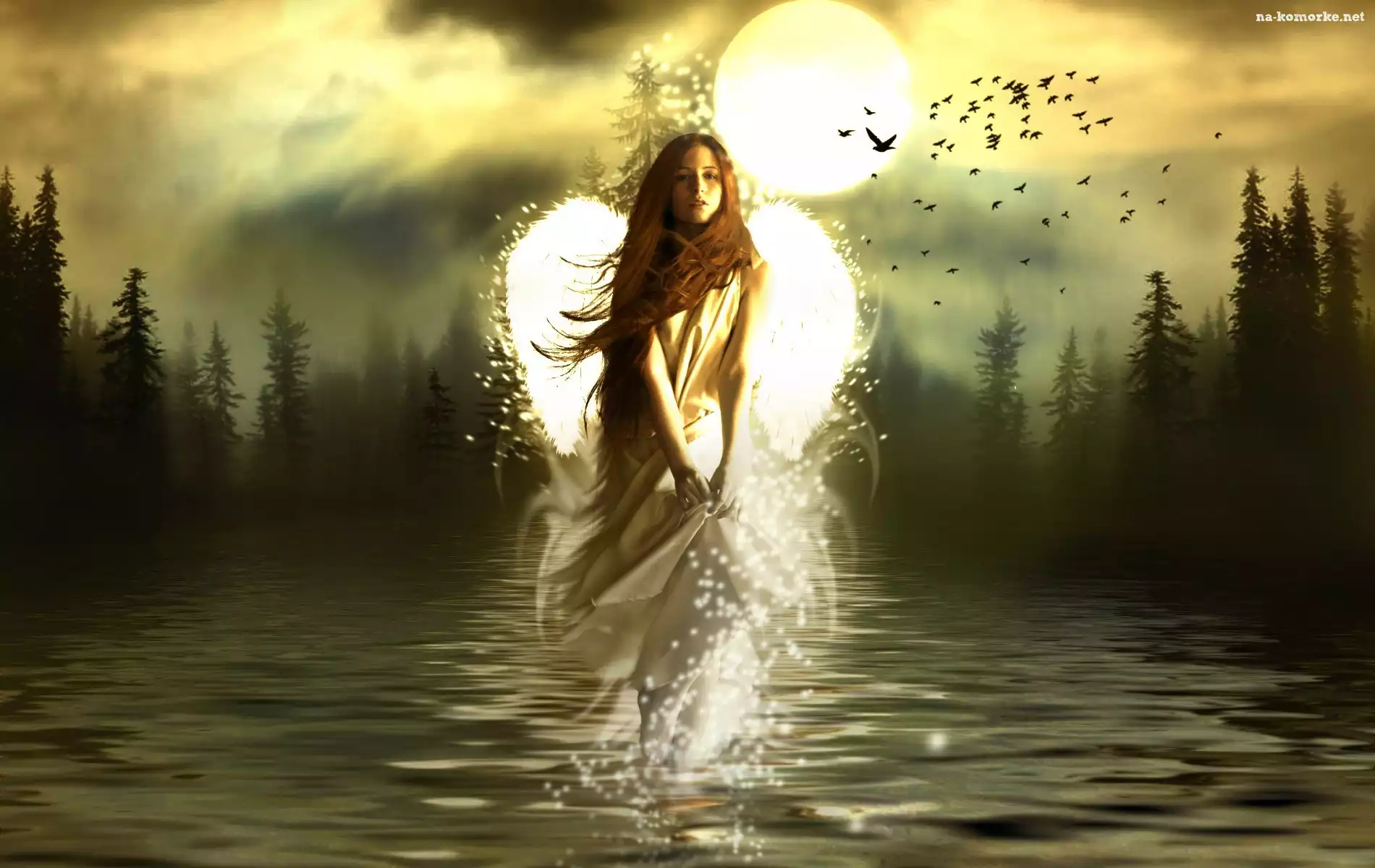 Kobieta, Fantasy, Jezioro, Las