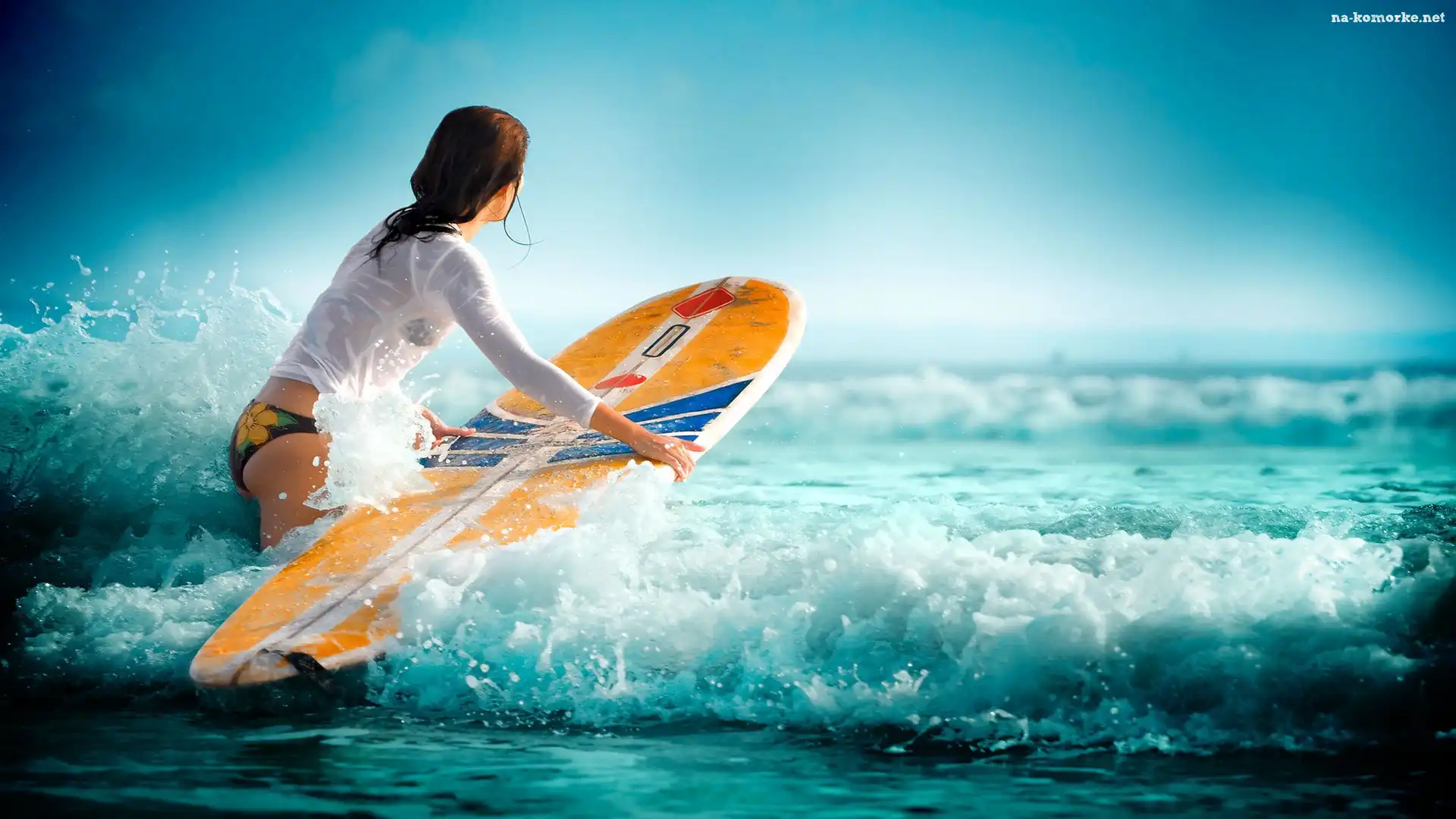 Kobieta, Surfing, Morze, Fale