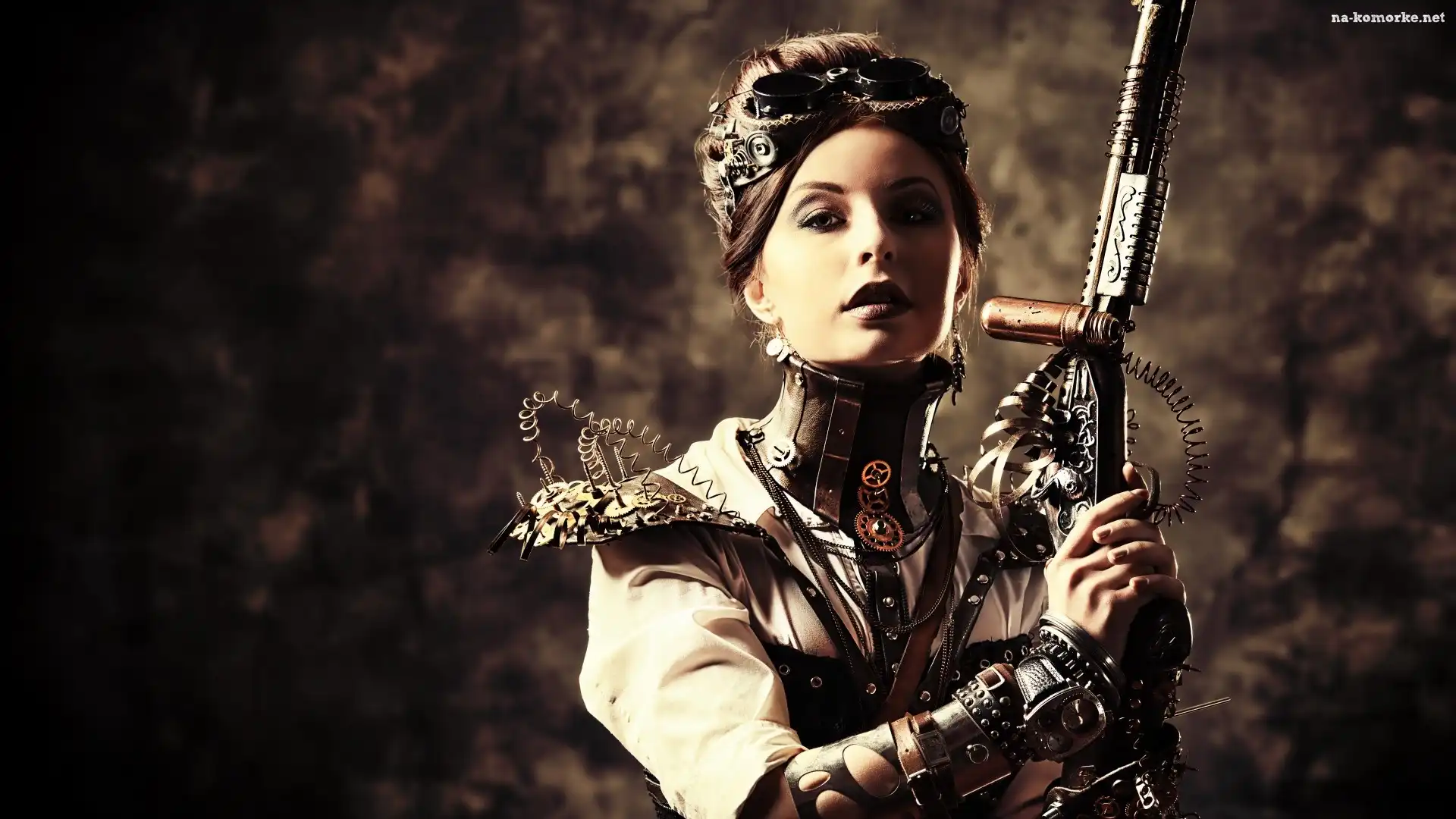 Kobieta, Okulary, Steampunk, Broń