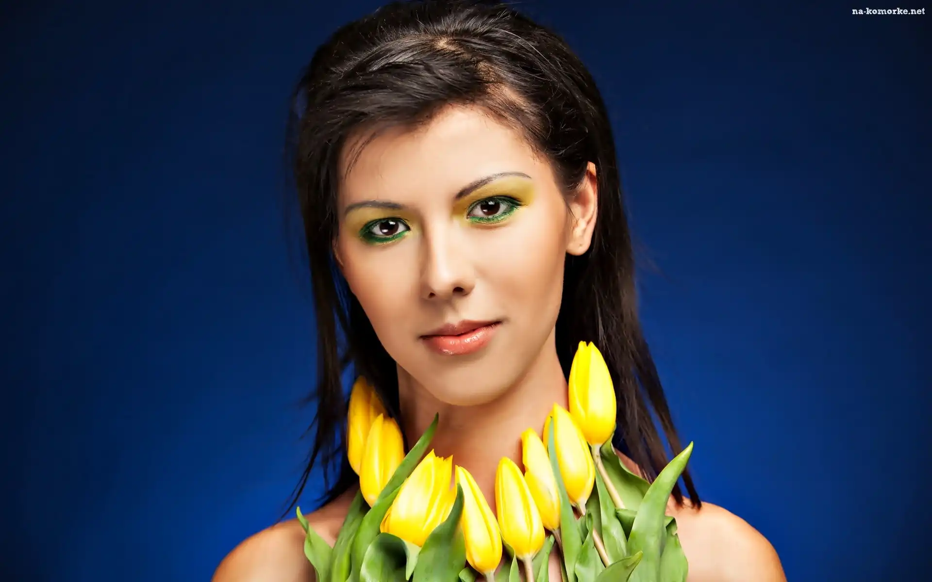 Kobieta, Tulipany, Twarz, Makijaż