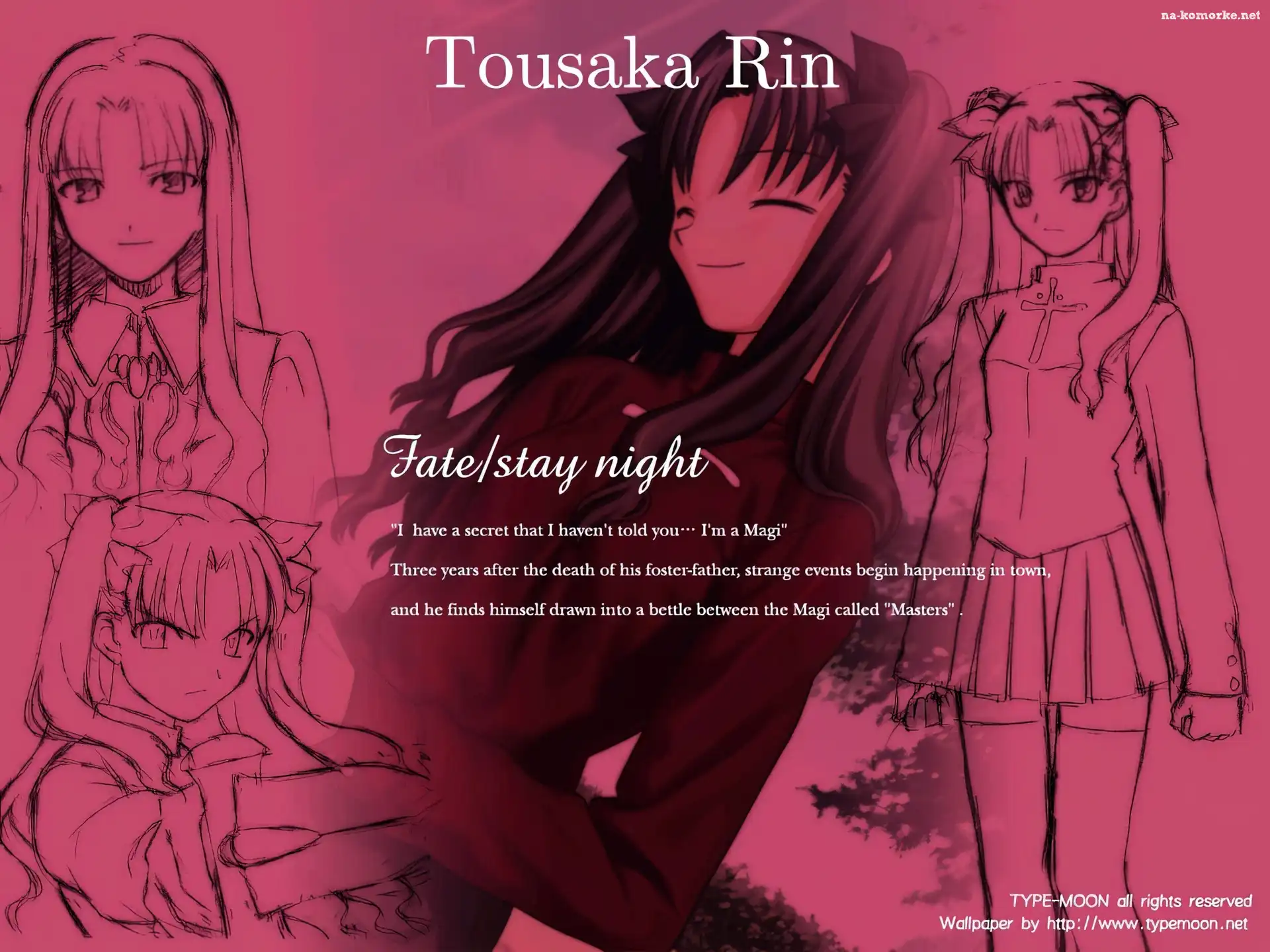 Fate Stay Night, szkic, napisy, tousaka, rin, dziewczyna, kobiety