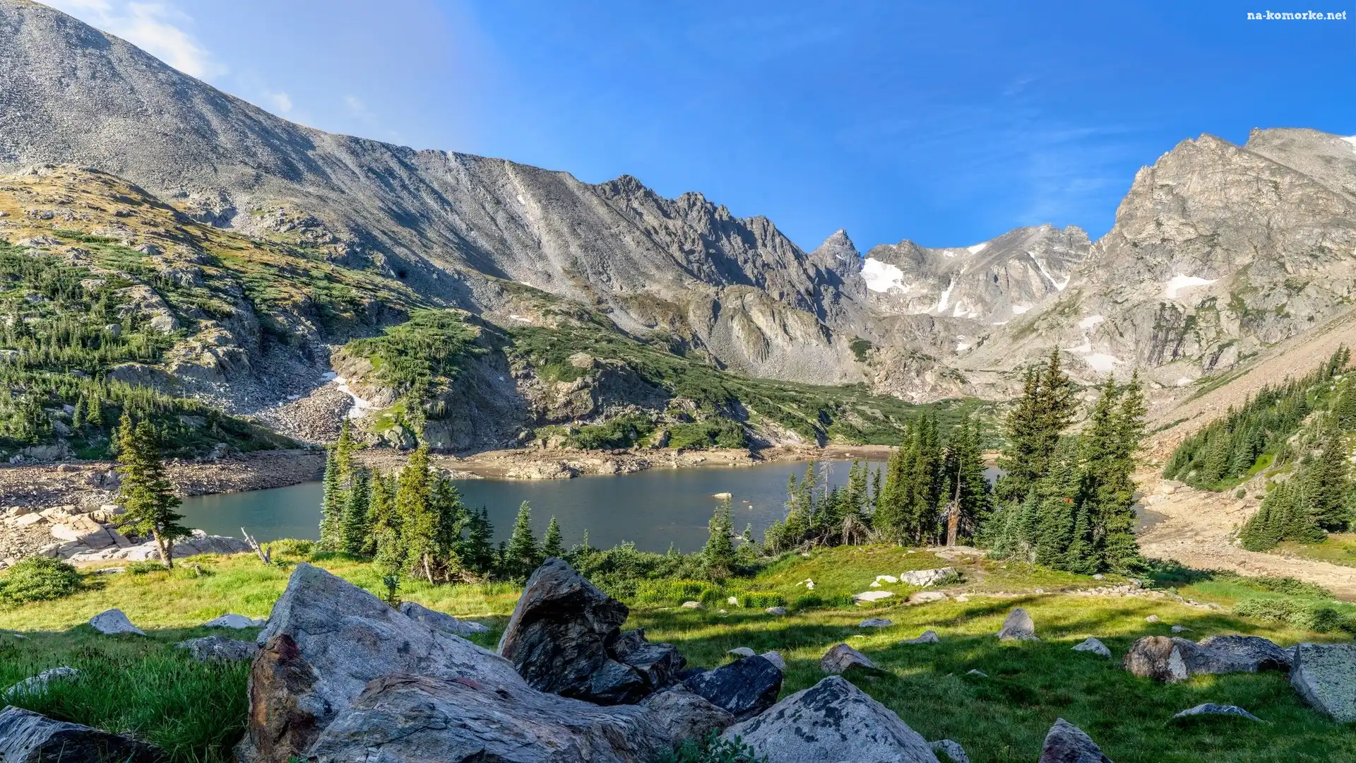 Stany Zjednoczone, Kamienie, Świerki, Stan Kolorado, Indian Peaks Wilderness, Góry, Jezioro Isabelle