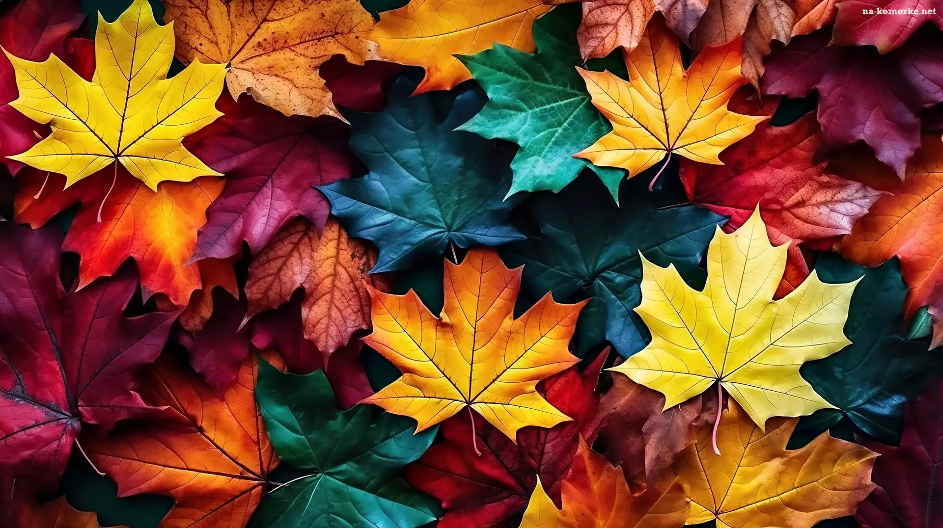 Pomarańczowe, Liście, Klon, Grafika AI, Zielone, Żółte, Kolorowe