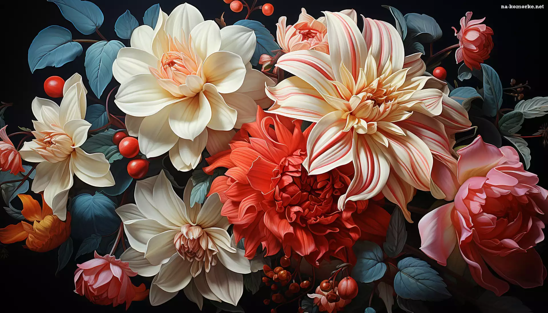 Kwiaty, Grafika, Dalie, Kolorowe